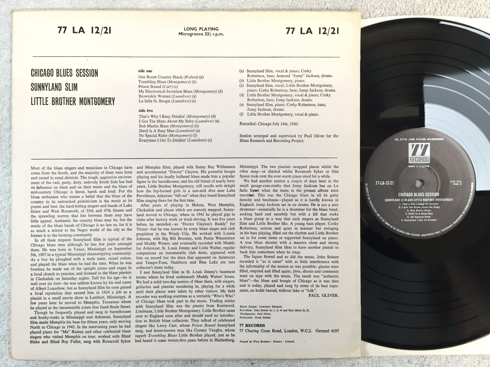 Omslagsbild för skivan SUNNYLAND SLIM & LITTLE BROTHER MONTGOMERY LP re UK 77 LA 12/21 