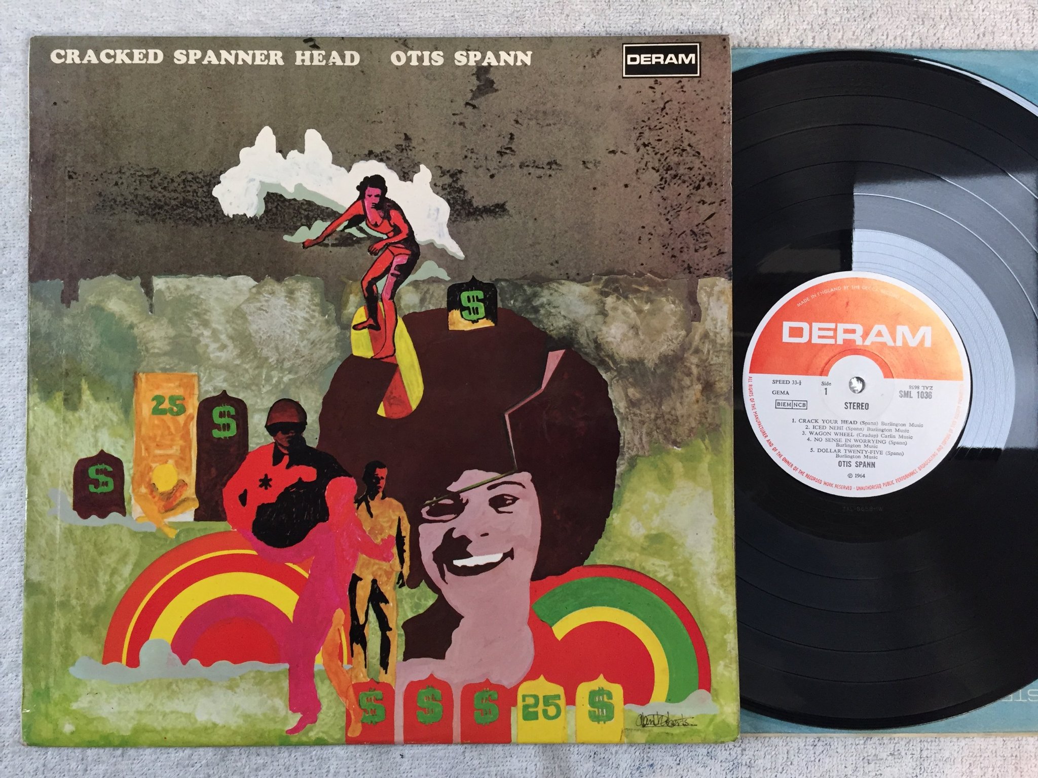 Omslagsbild för skivan OTIS SPANN cracked spanner head LP -69 UK DERAM SML 1036