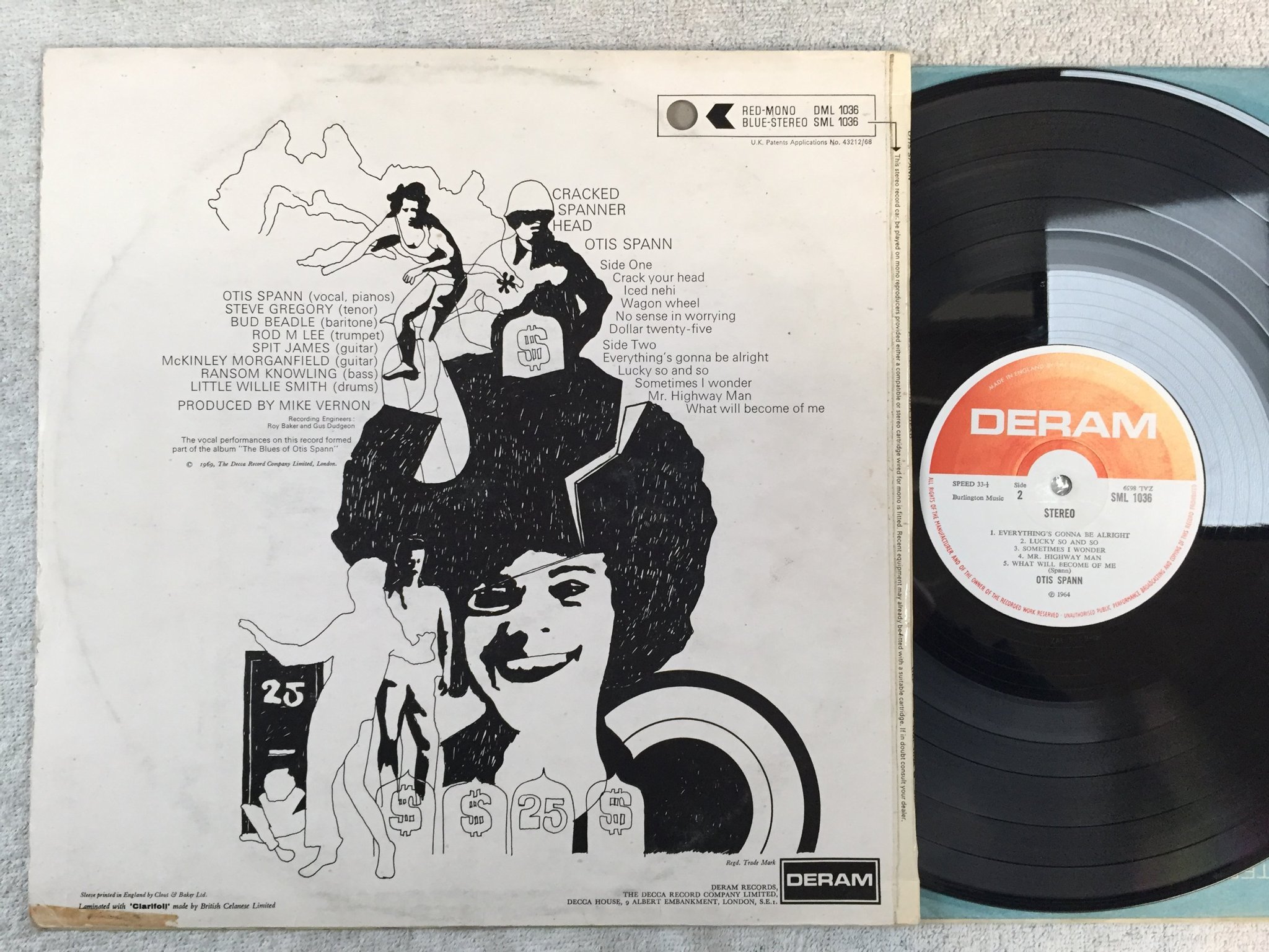 Omslagsbild för skivan OTIS SPANN cracked spanner head LP -69 UK DERAM SML 1036