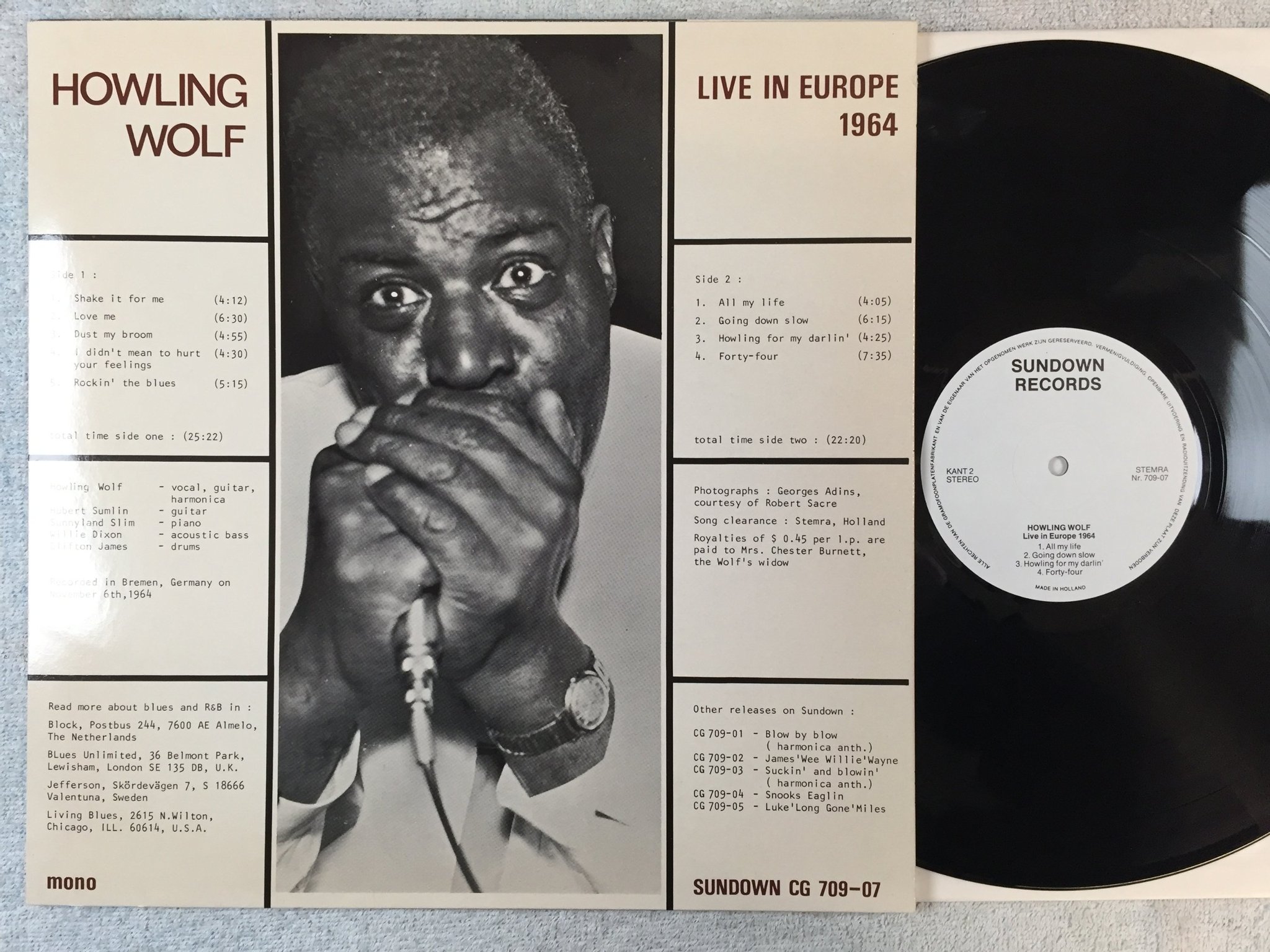 Omslagsbild för skivan HOWLIN WOLF live in Europe 1964 LP -83 Hol SUNDOWN KANT-2 
