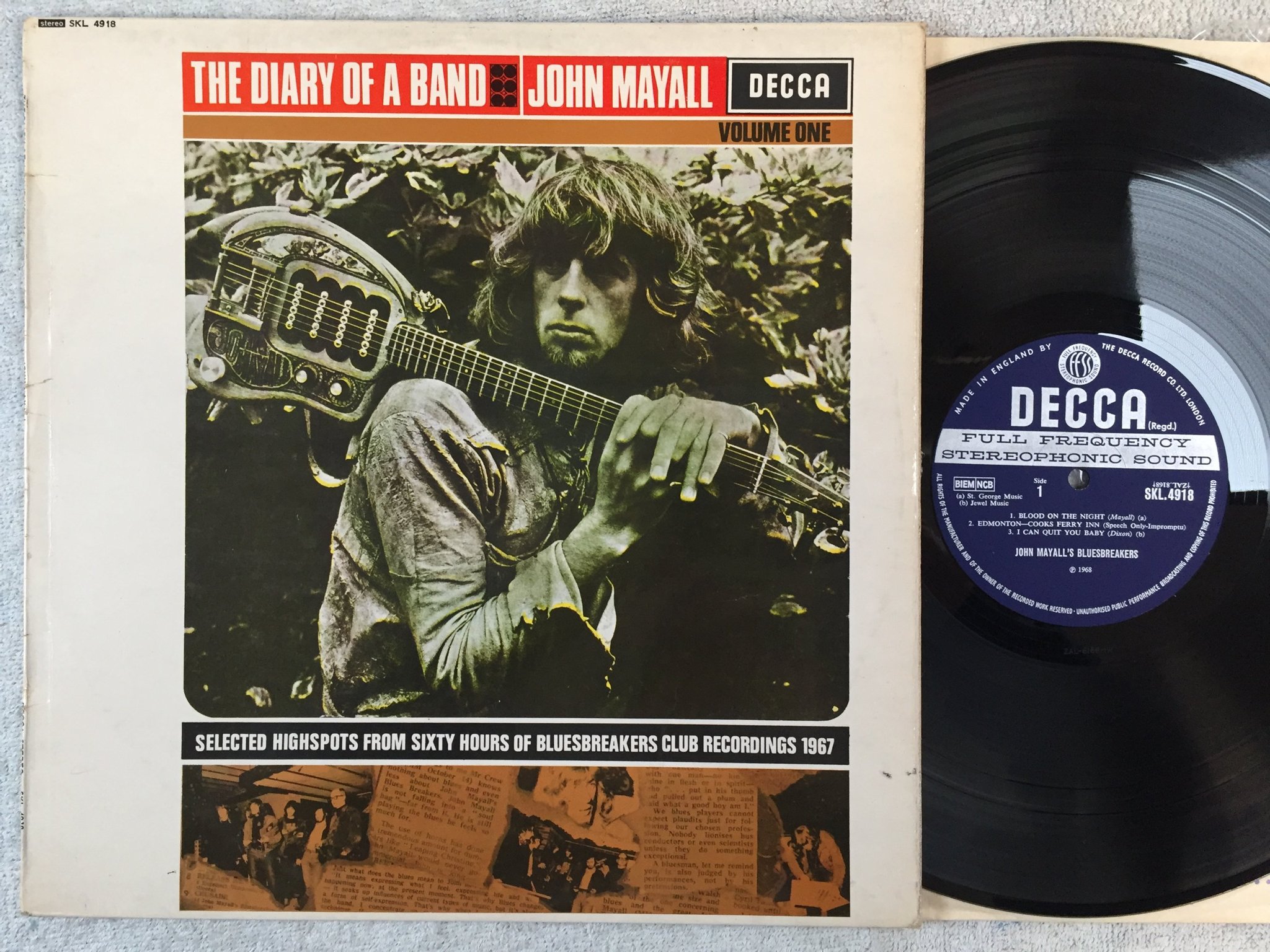 Omslagsbild för skivan JOHN MAYALL'S BLUESBREAKERS a diary of a band vol 1 LP -68 UK DECCA SKL 4918