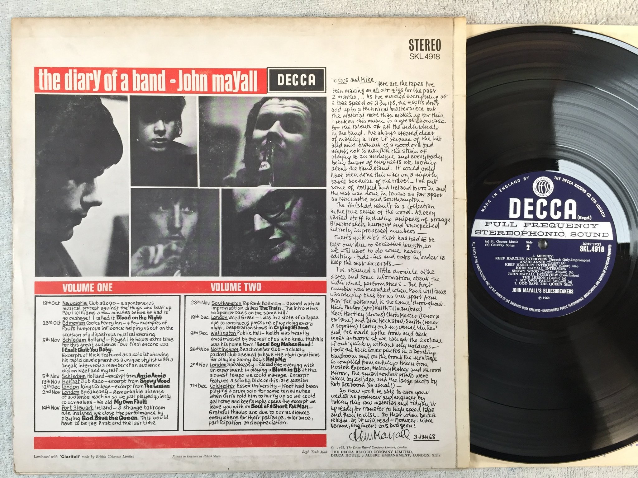 Omslagsbild för skivan JOHN MAYALL'S BLUESBREAKERS a diary of a band vol 1 LP -68 UK DECCA SKL 4918
