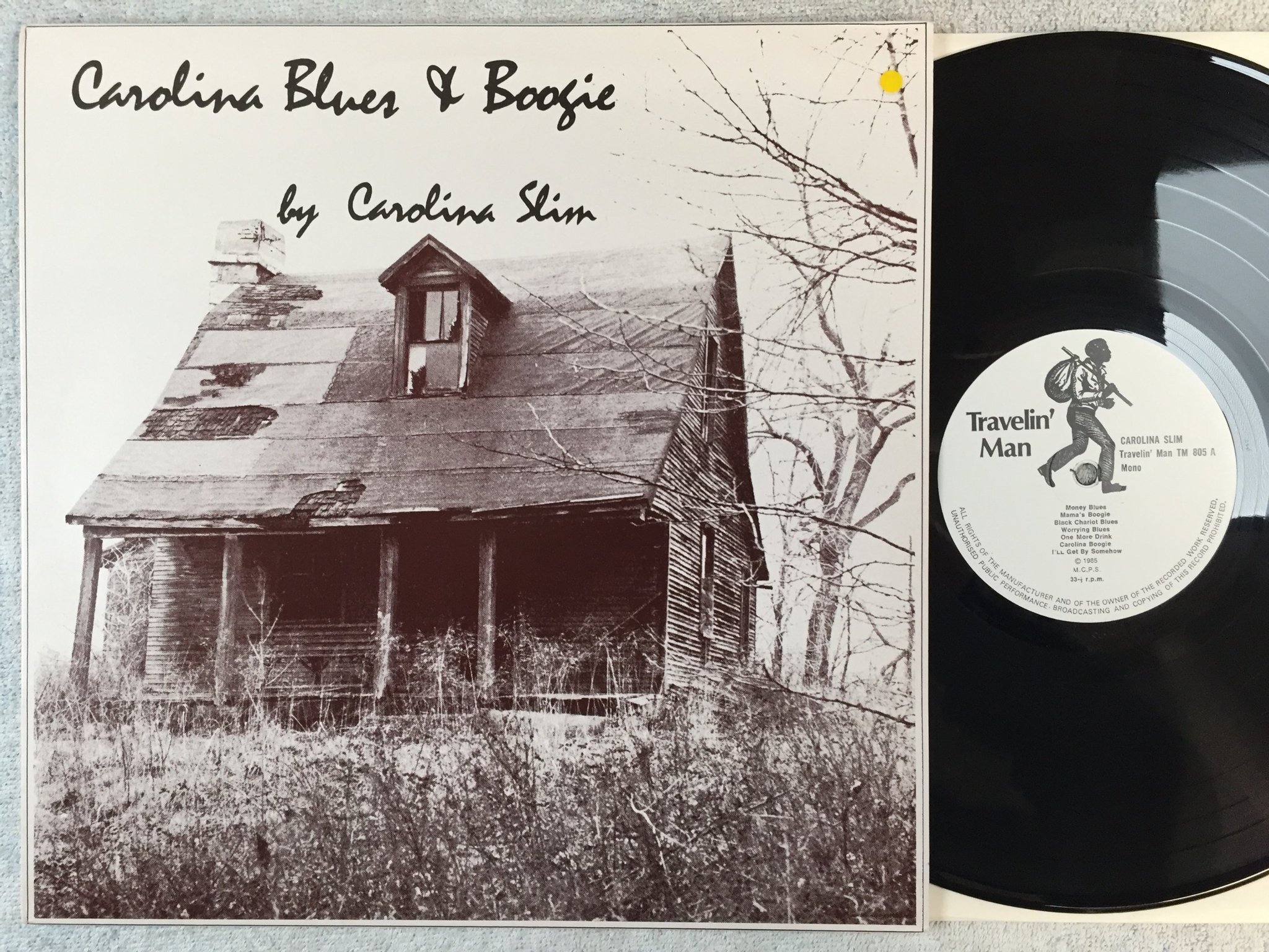 Omslagsbild för skivan CAROLINA SLIM Carolina Blues & Boogie LP -85 UK TRAVELLIN BAND TM 805