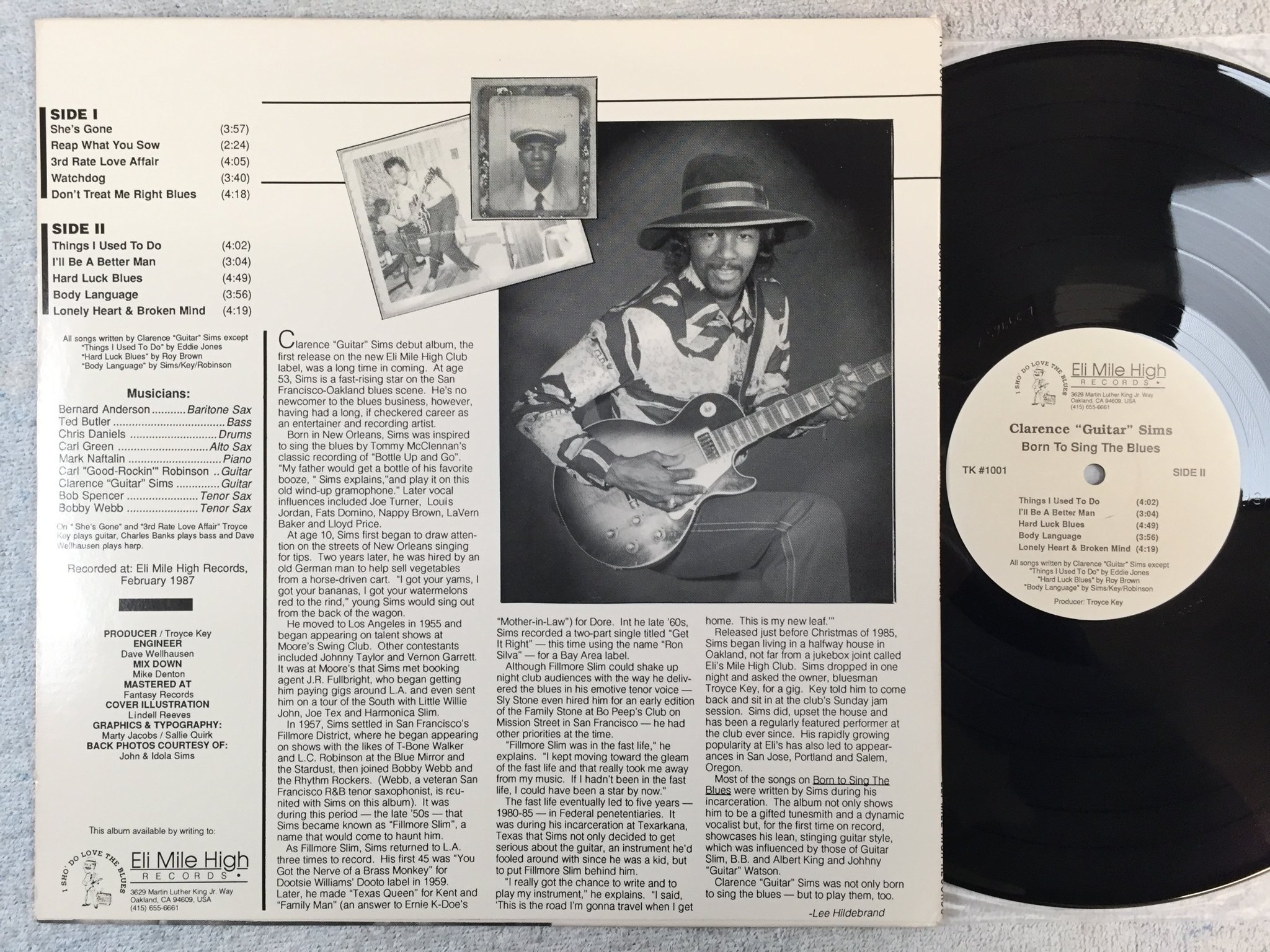 Omslagsbild för skivan CLARENCE SIMS born to sing the blues LP -87 US ELI MILE HIGH TK 1001