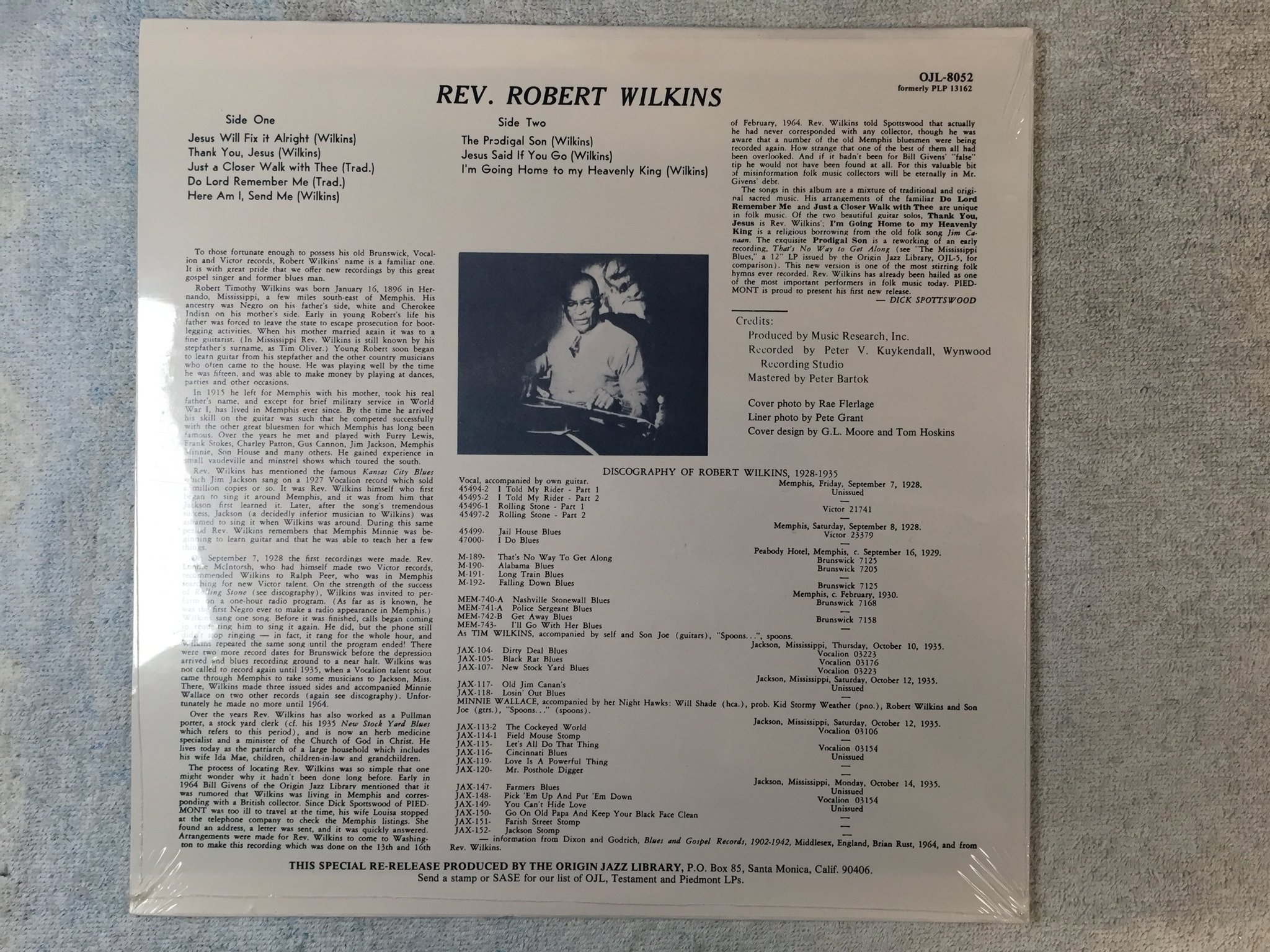 Omslagsbild för skivan ROBERT WILKINS Memphis Gospel Singer LP US origin jazz library OJL-8052 S/S