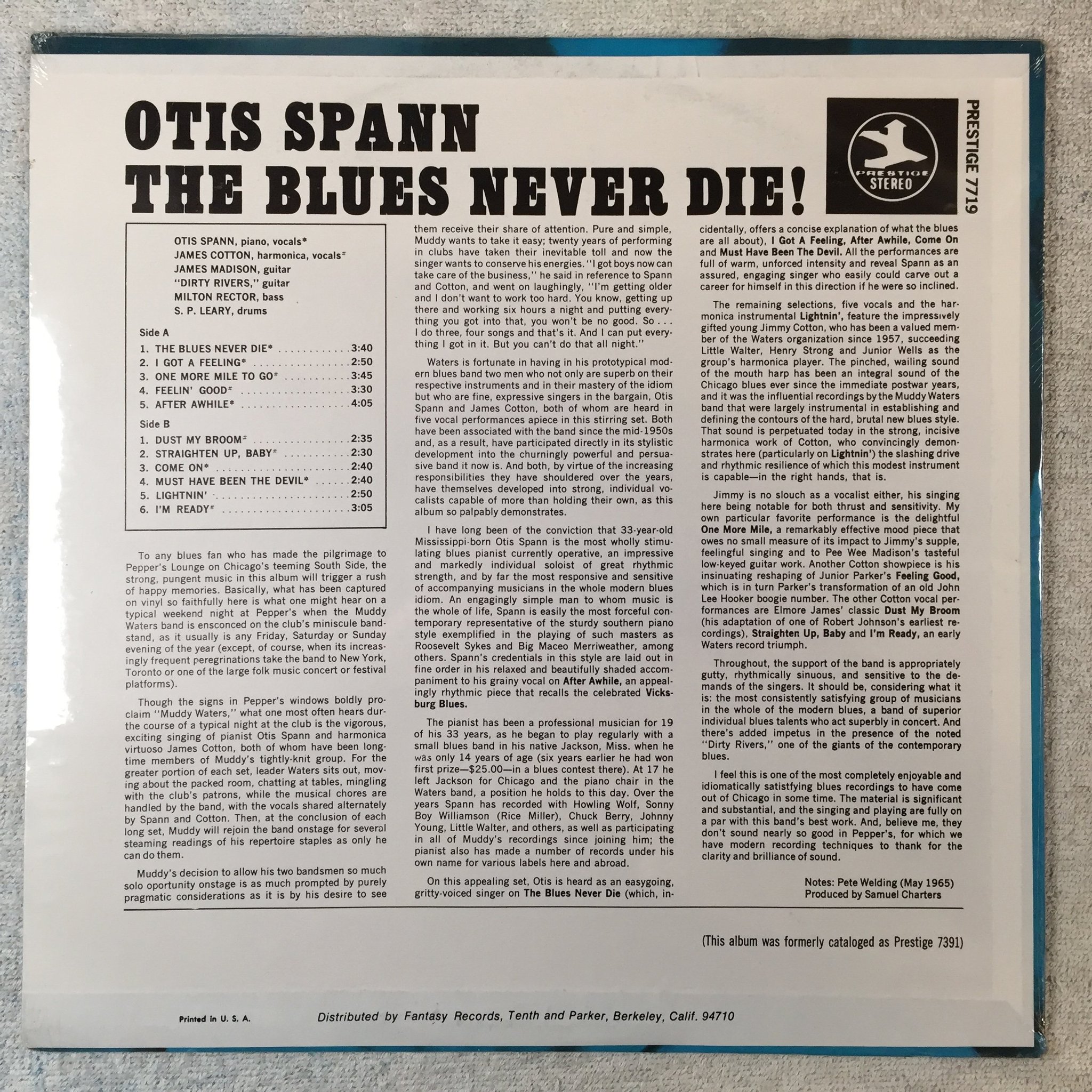 Omslagsbild för skivan OTIS SPANN the blues never die! LP US PRESTIGE 7719 STILL SEALED