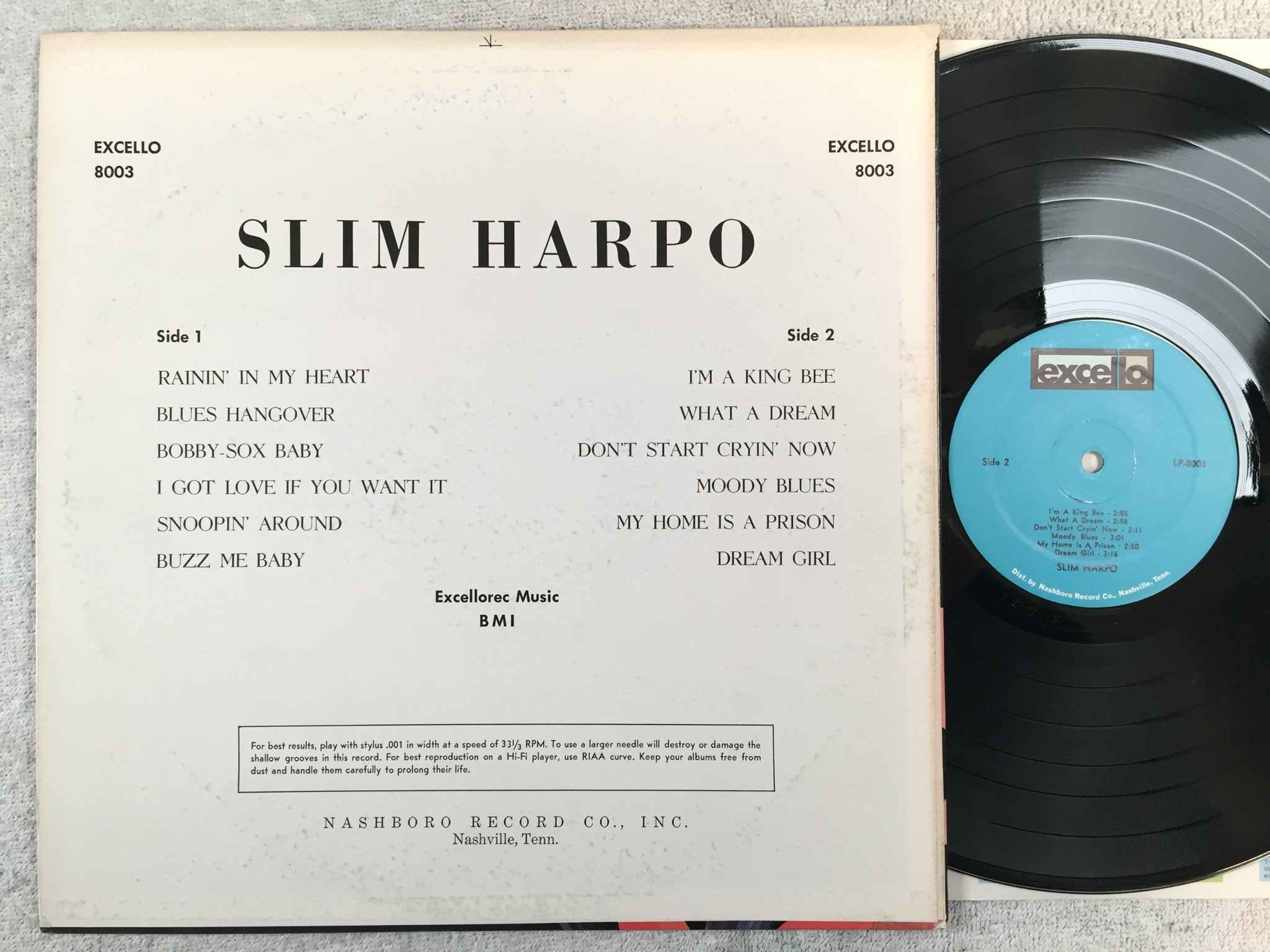 Omslagsbild för skivan SLIM HARPO rainin in my heart LP re US EXCELLO LP 8003