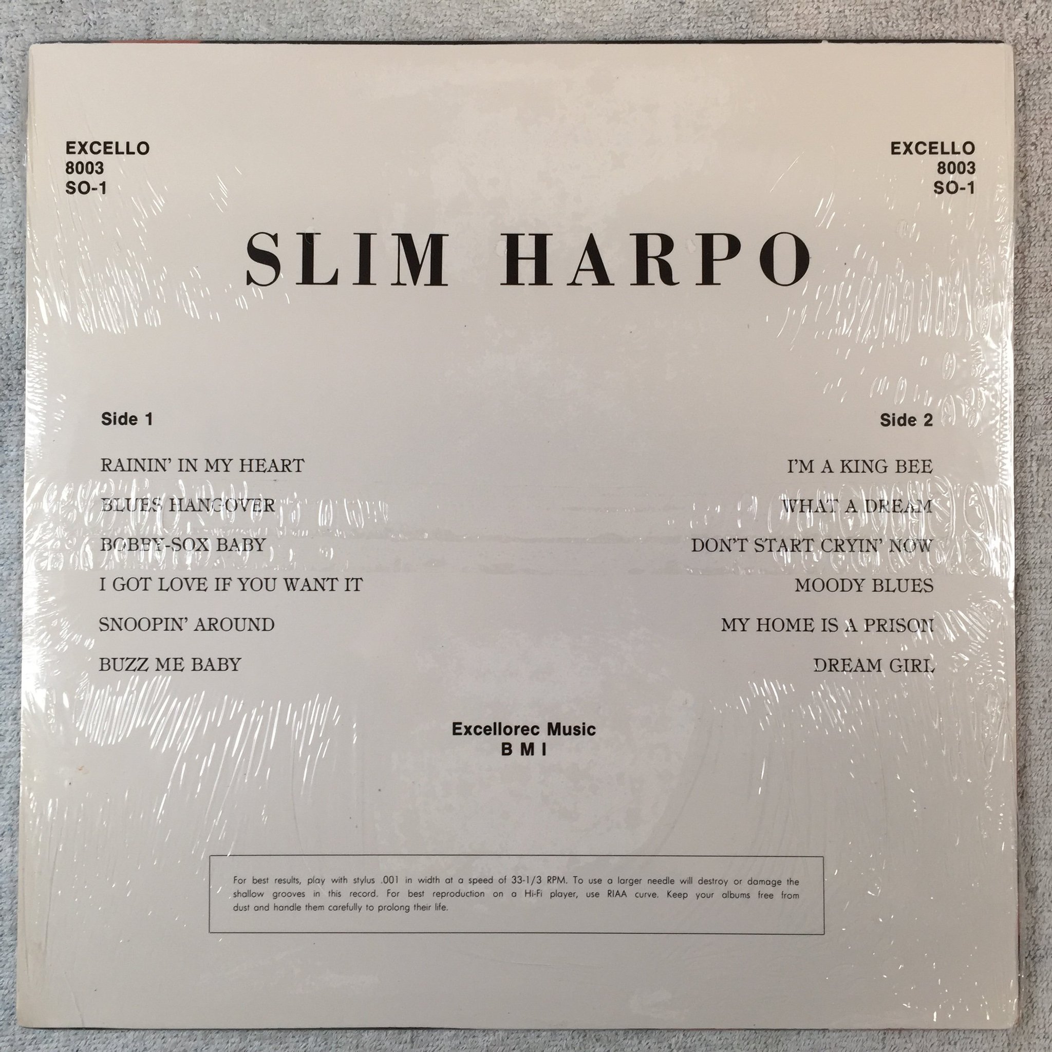 Omslagsbild för skivan SLIM HARPO rainin in my heart LP re US EXCELLO LP 8003 SO-1 Still sealed
