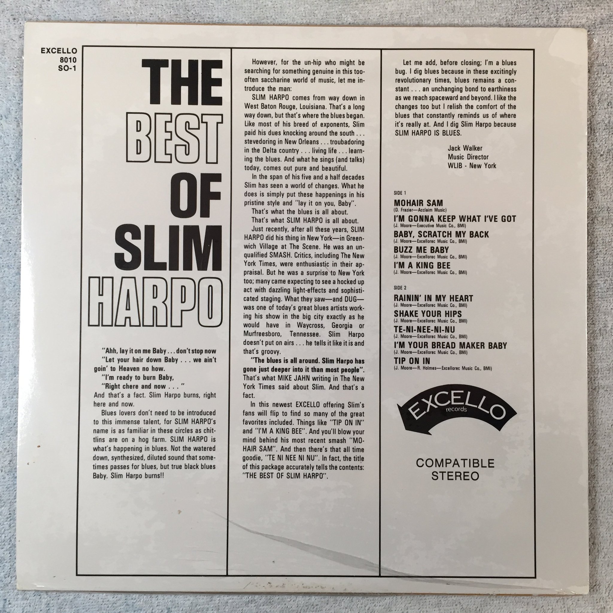 Omslagsbild för skivan SLIM HARPO The Best Of... LP re US EXCELLO LP 8010 SO-1 Still sealed