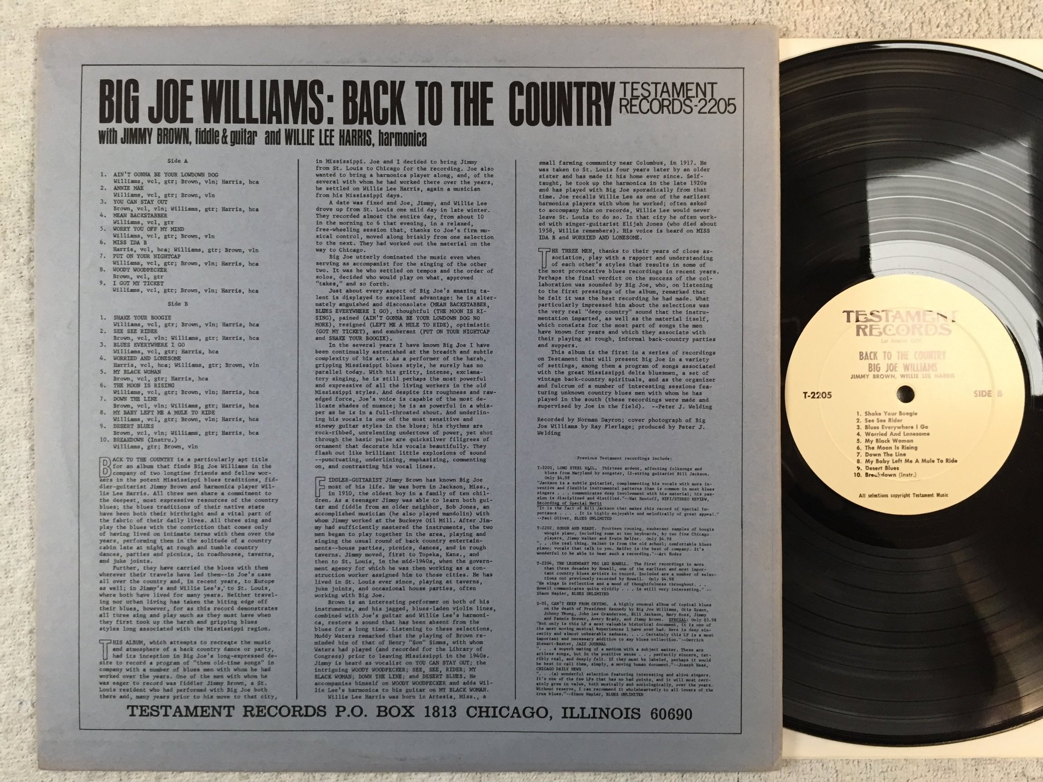 Omslagsbild för skivan BIG JOE WILLIAMS back to the country LP US TESTAMENT T-2205