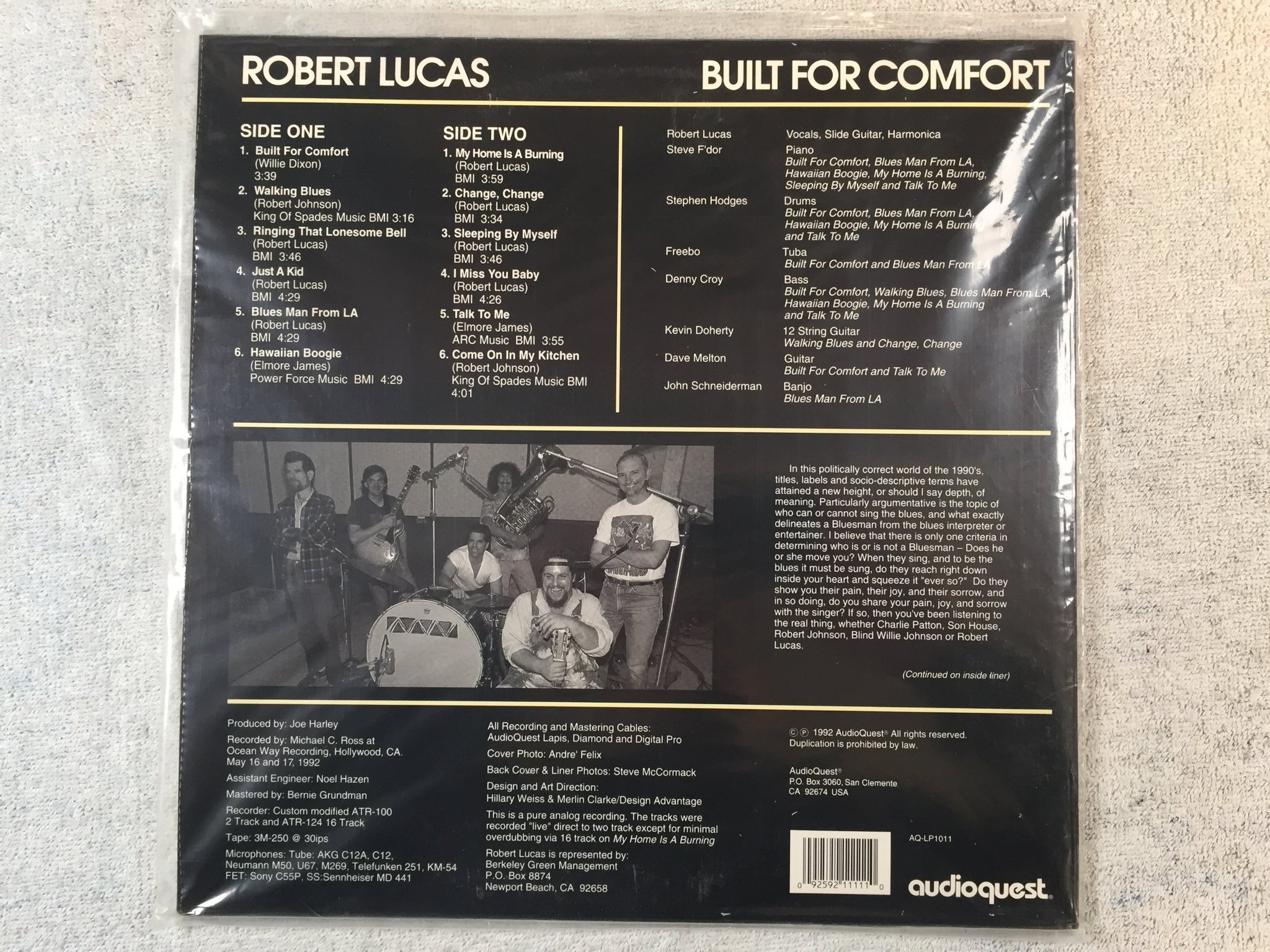 Omslagsbild för skivan ROBERT LUCAS Built For Comfort LP -92 US AUDIOQUEST AQ LP1011 STILL SEALED