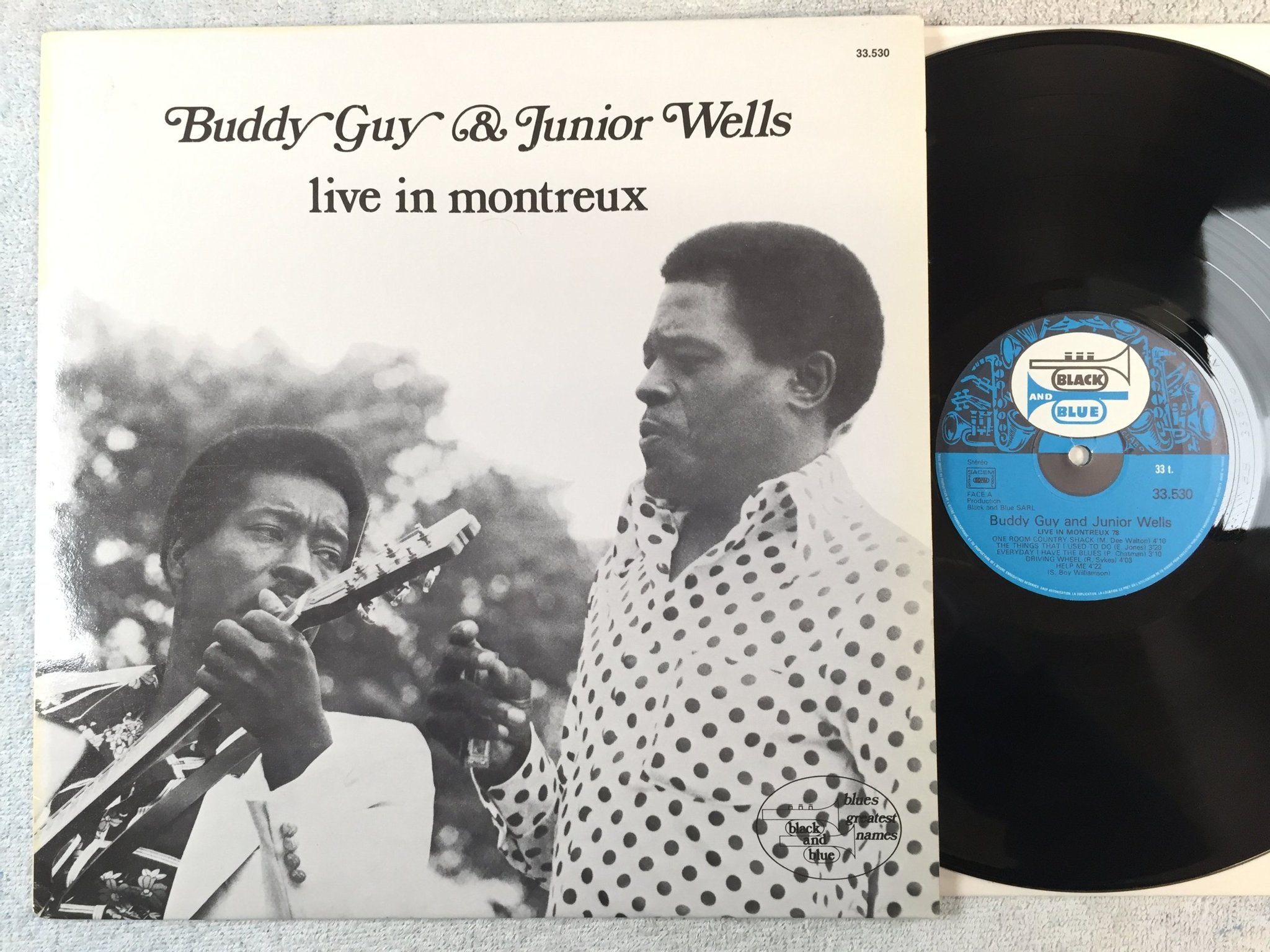 Omslagsbild för skivan BUDDY GUY & JUNIOR WELLS live in Montreux 78 LP Fra BLACK & BLUE 33.530