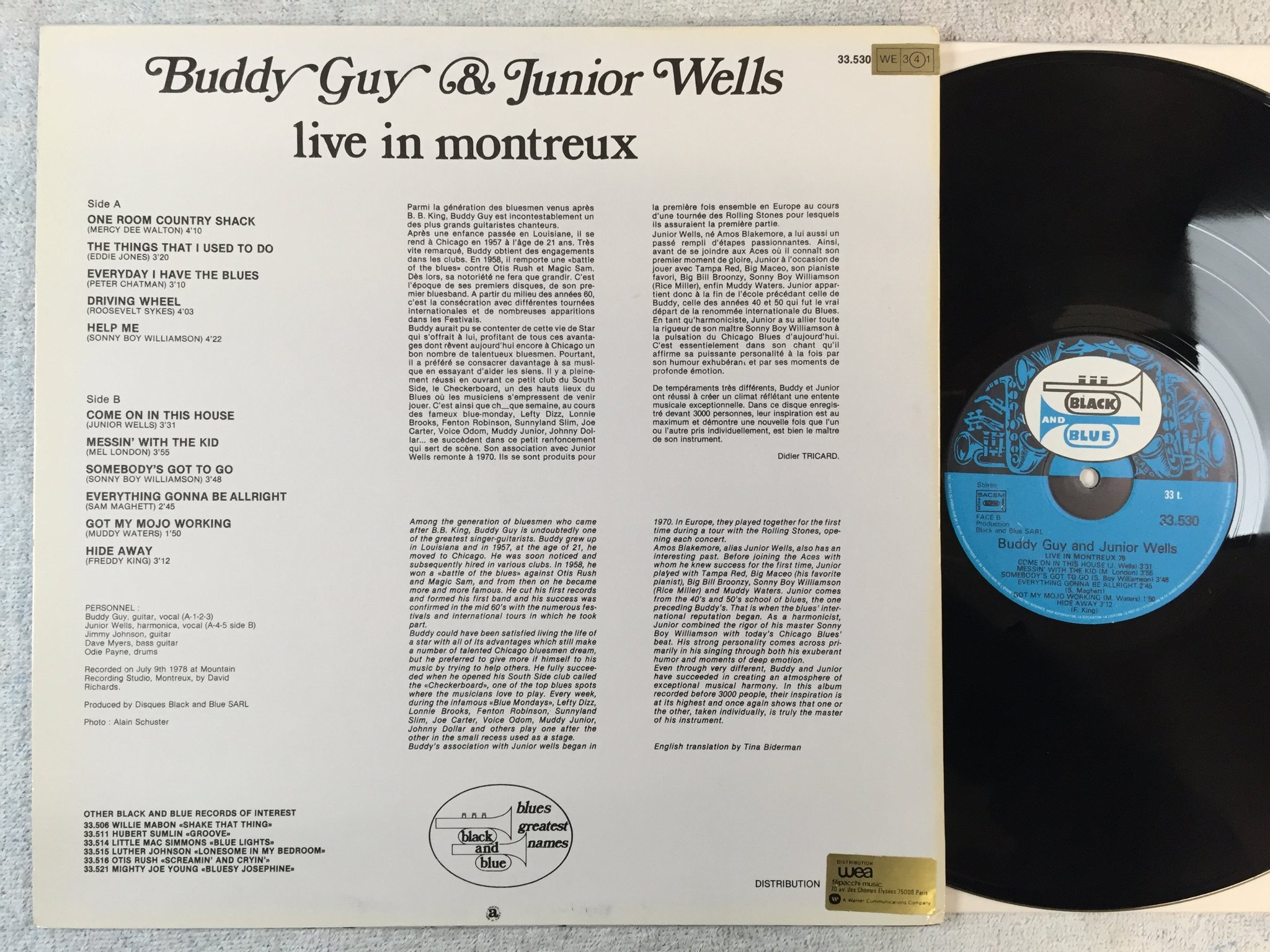 Omslagsbild för skivan BUDDY GUY & JUNIOR WELLS live in Montreux 78 LP Fra BLACK & BLUE 33.530
