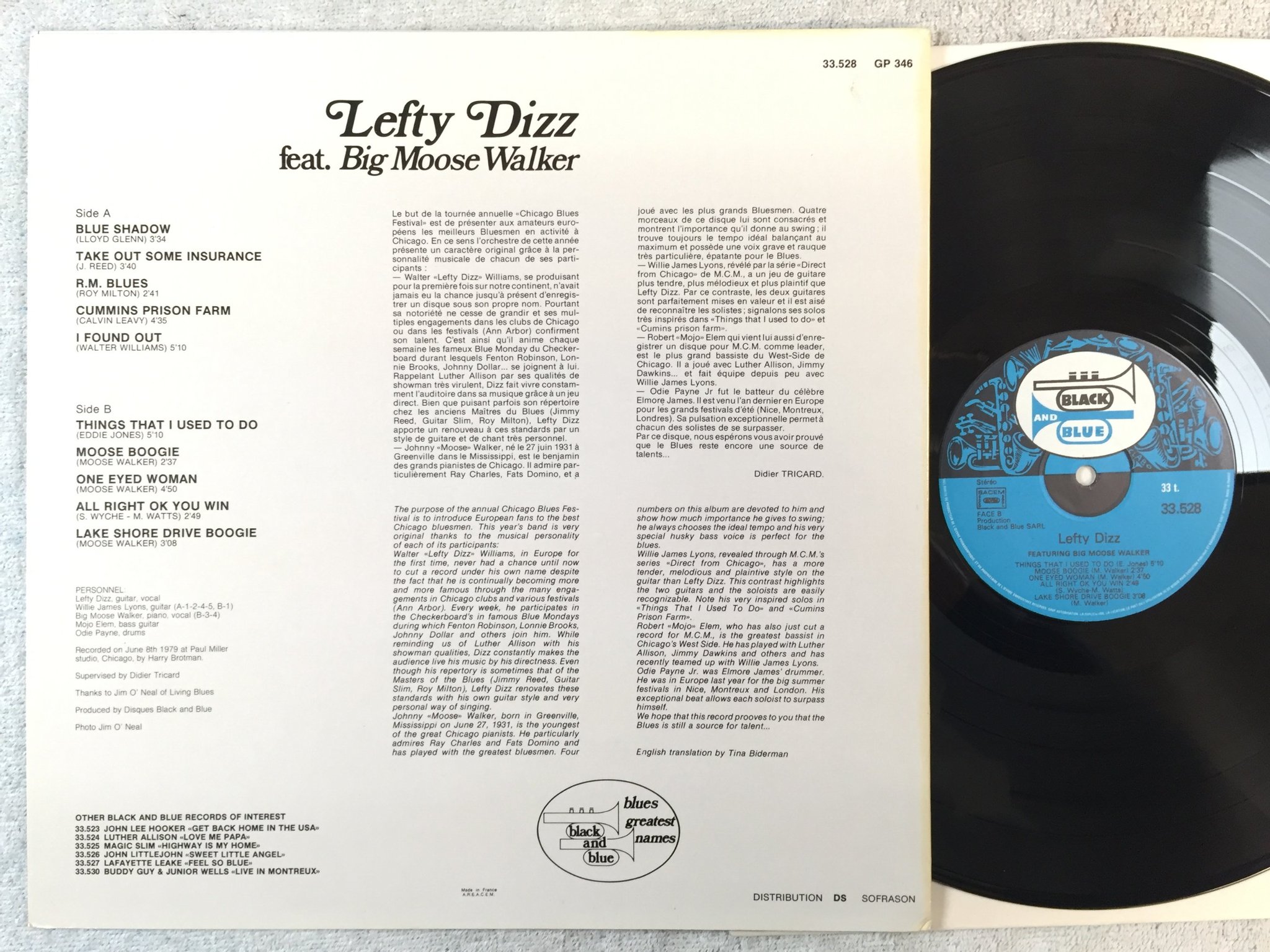 Omslagsbild för skivan LEFTY DIZZ feat BIG MOOSE WALKER LP -79 Fra BLACK & BLUE 33.528