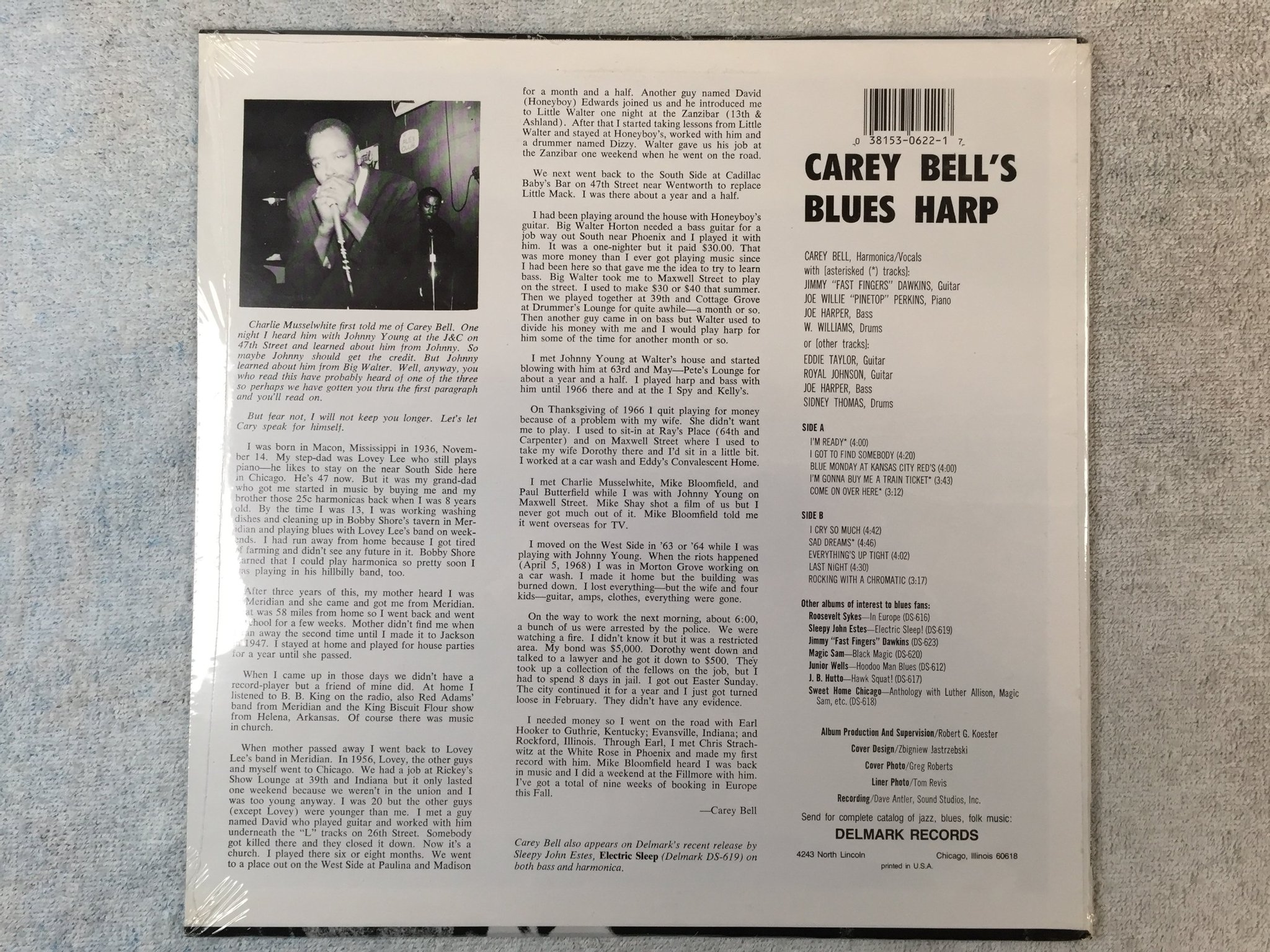Omslagsbild för skivan CAREY BELL Carey Bell's Blues Harp LP US DELMARK DS-622 Still sealed