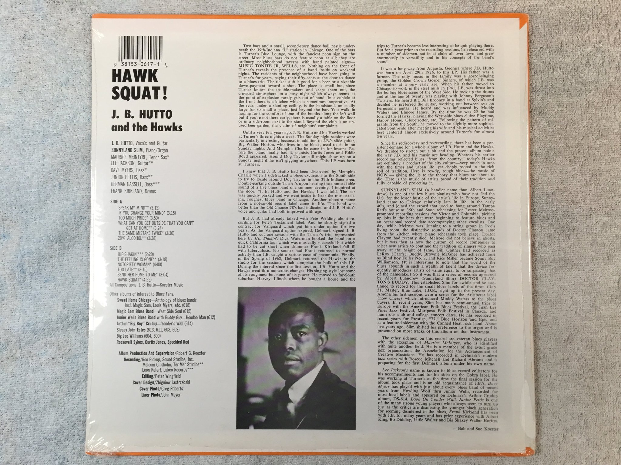 Omslagsbild för skivan J.B. HUTTO & THE HAWKS Hawk Squat LP -80 DELMARK DS-617 Still sealed