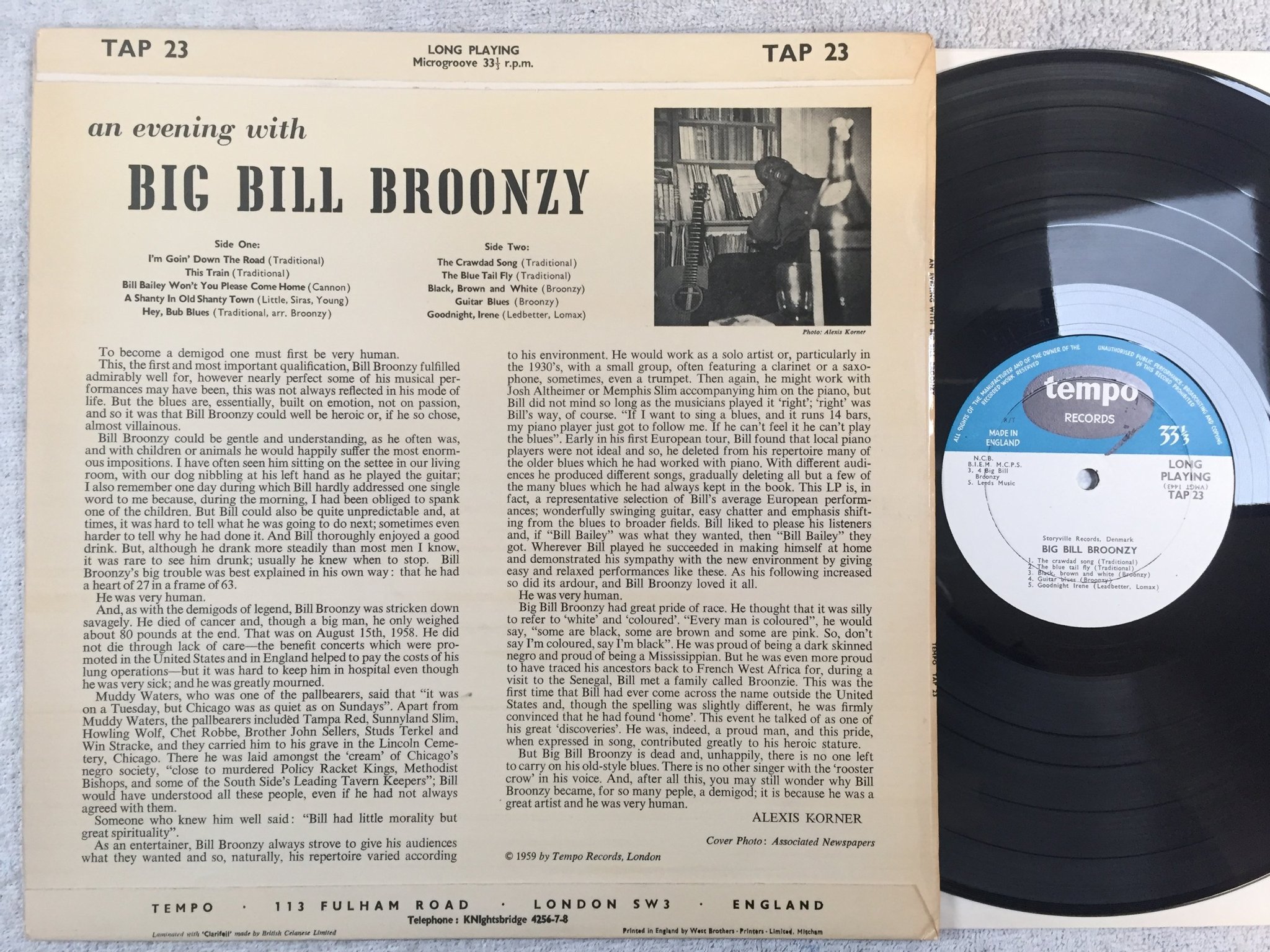 Omslagsbild för skivan BIG BILL BROONZY an evening with LP -59 UK TEMPO TAP 23 rare blues 