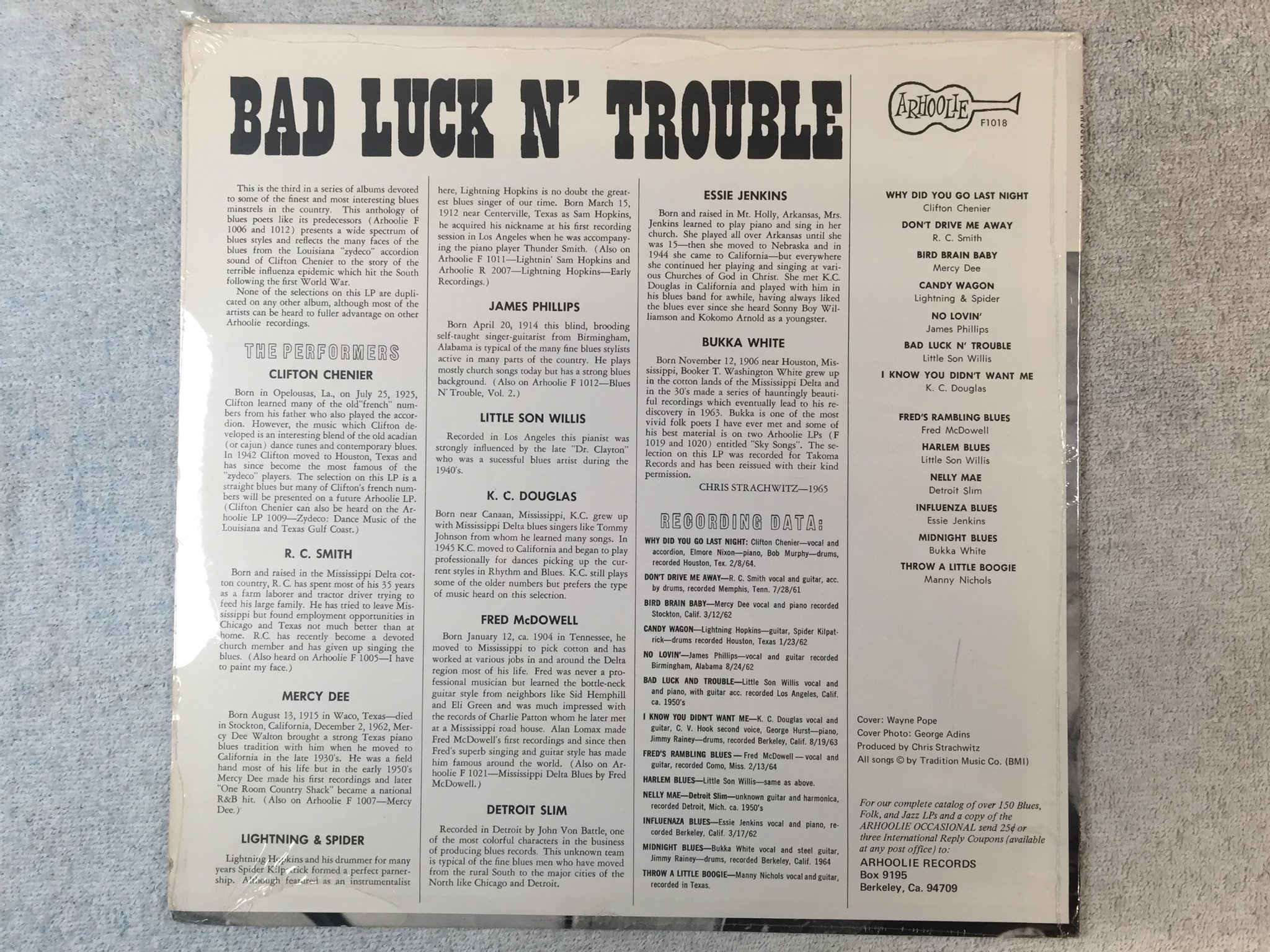 Omslagsbild för skivan V/A bad luck n' trouble LP US ARHOOLIE F 1018 Still sealed