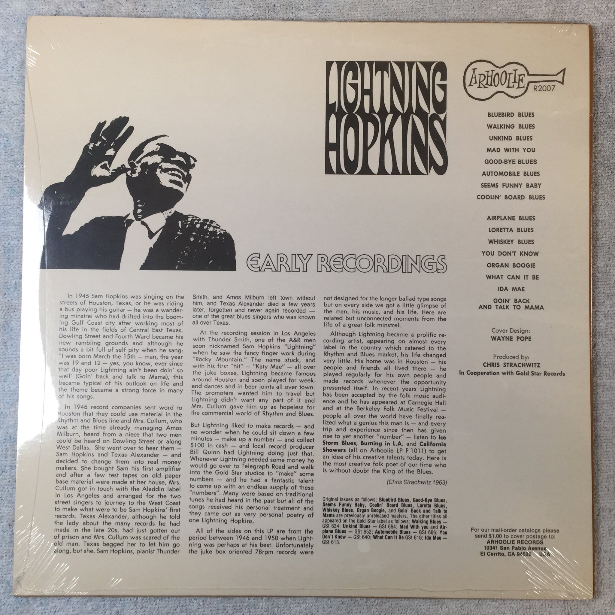 Omslagsbild för skivan LIGHTNIN' HOPKINS early recording LP US ARHOOLIE R2007 Still sealed