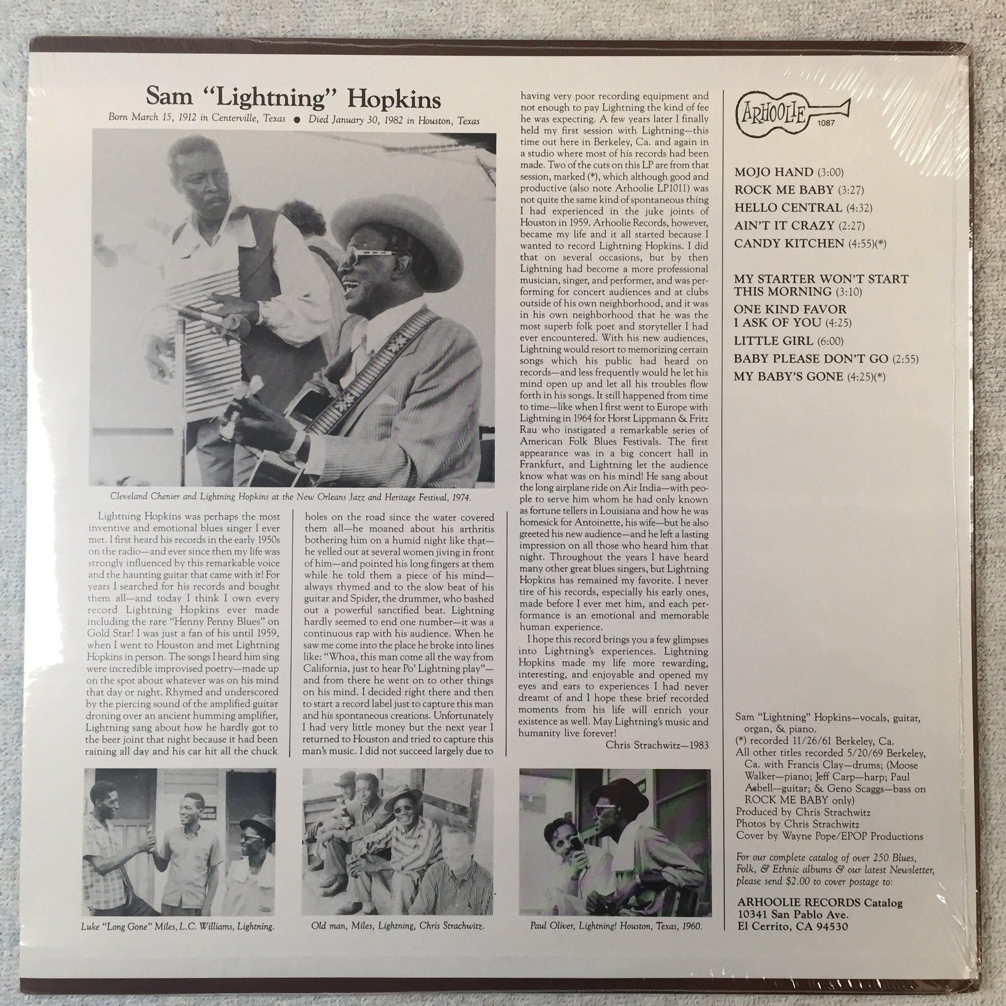 Omslagsbild för skivan SAM "LIGHTNING" HOPKINS po lightning LP US ARHOOLIE 1087 Still sealed