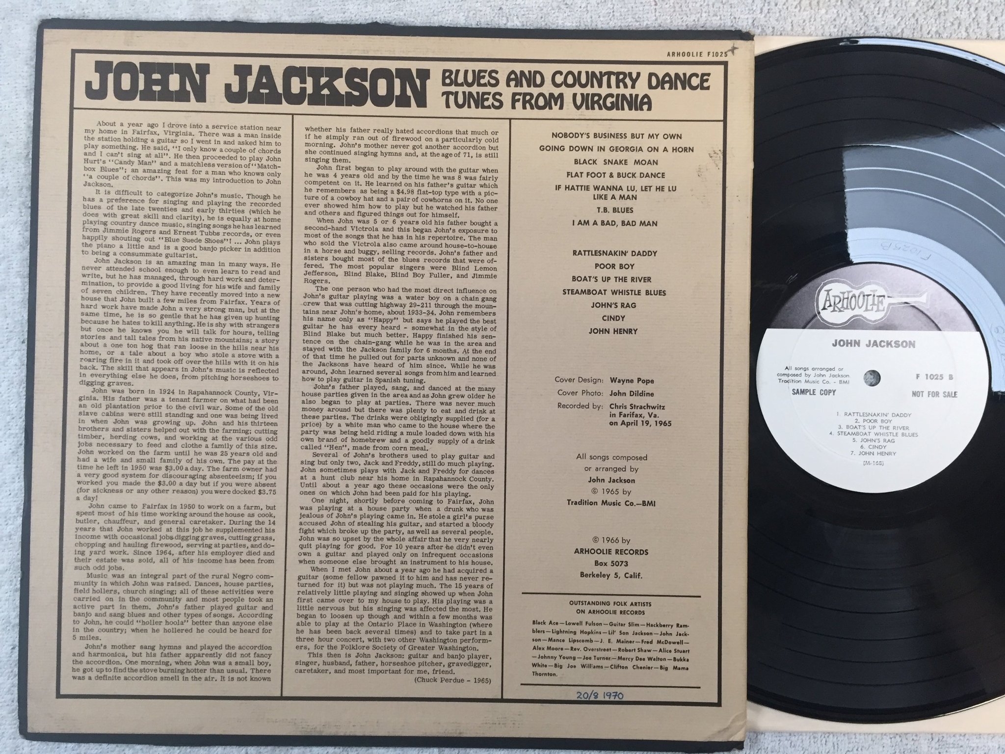 Omslagsbild för skivan JOHN JACKSON s/t LP -66 ARHOOLIE F1025 sample copy 
