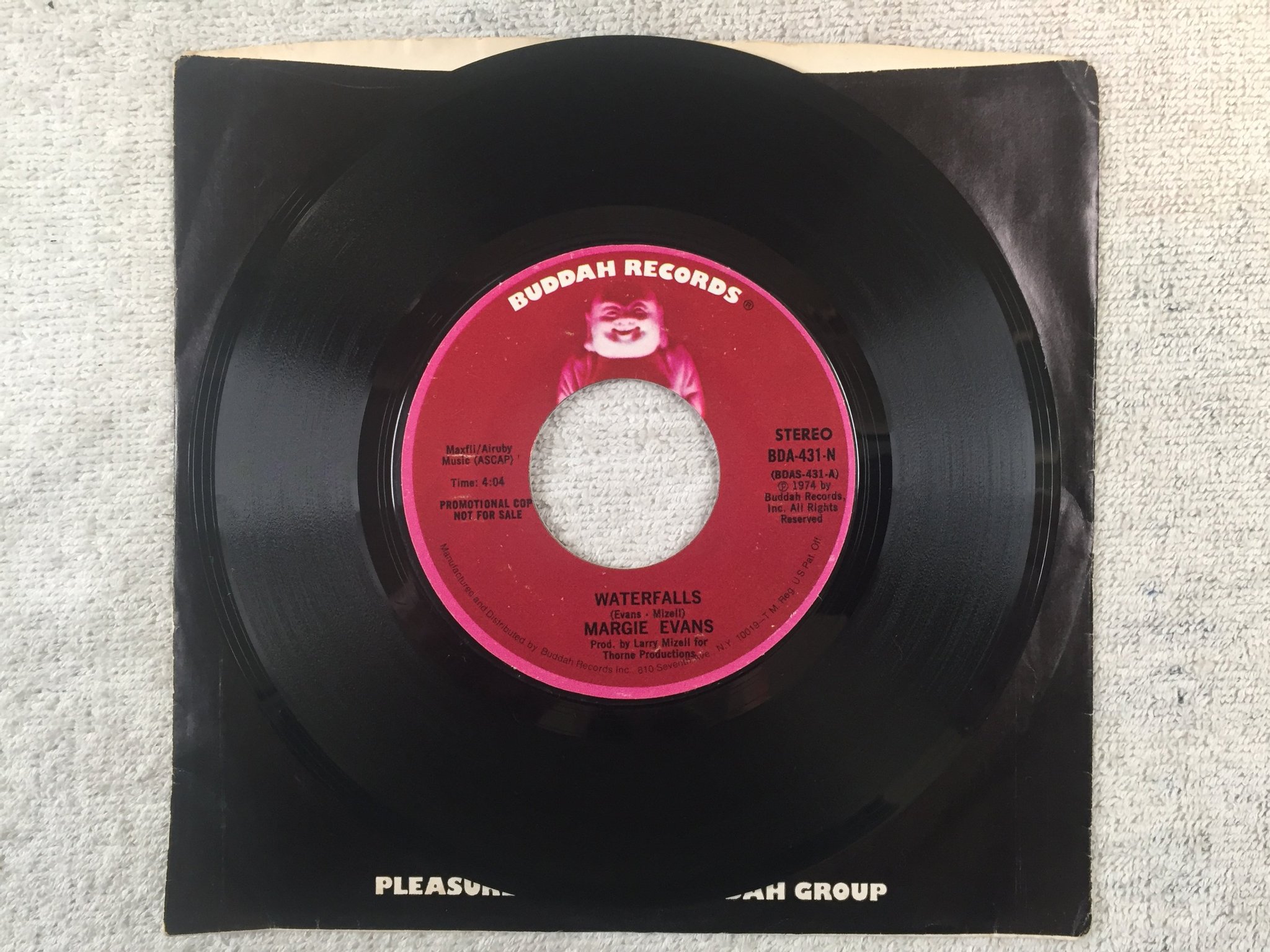 Omslagsbild för skivan MARGIE EVANS waterfalls 7"single -74 US BUDDAH BDA-431-N  PROMO soul 