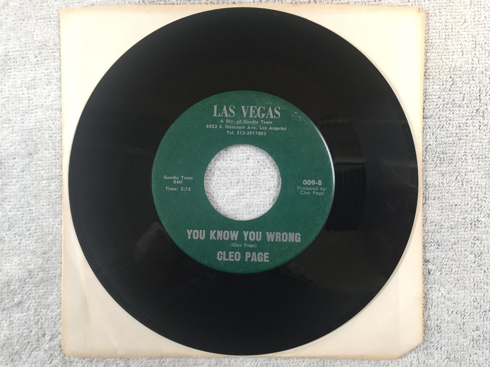 Omslagsbild för skivan CLEO PAGE leaving Mississippi 7"single US LAS VEGAS 009 blues