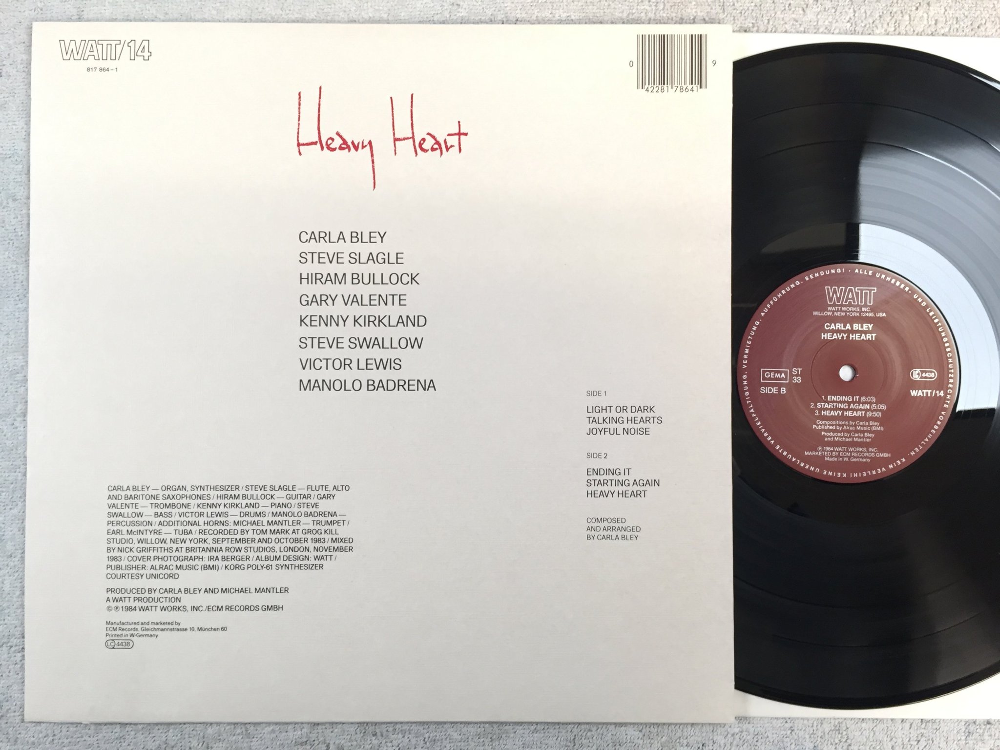 Omslagsbild för skivan CARLA BLEY heavy heart LP -84 Ger WATT/14