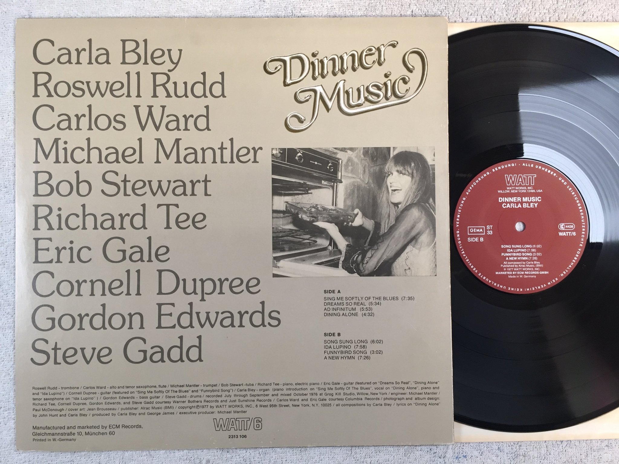 Omslagsbild för skivan CARLA BLEY dinner music LP -77 Ger WATT/6