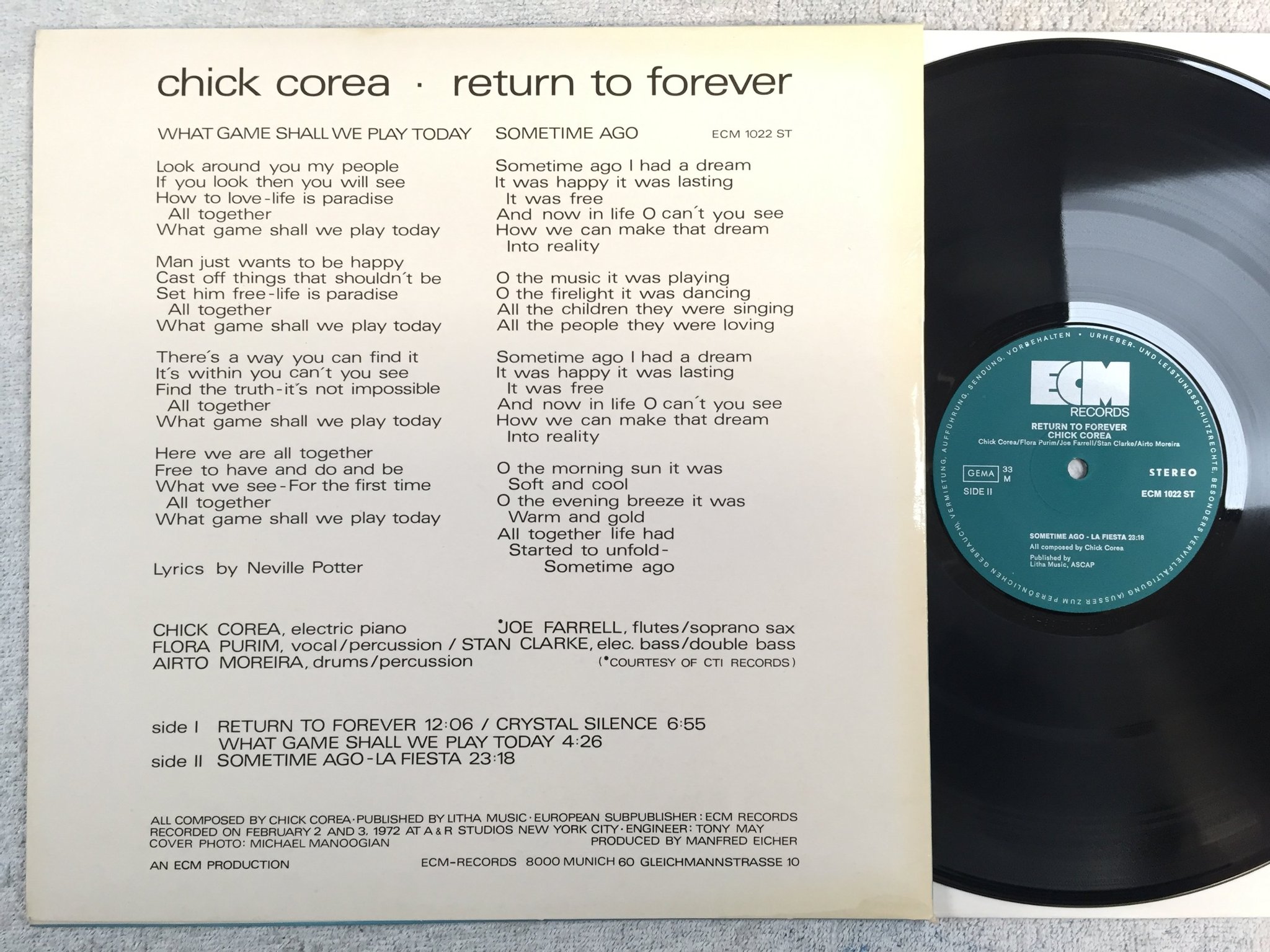 Omslagsbild för skivan CHICK COREA return to forever LP -72 Ger ECM 1022 ST