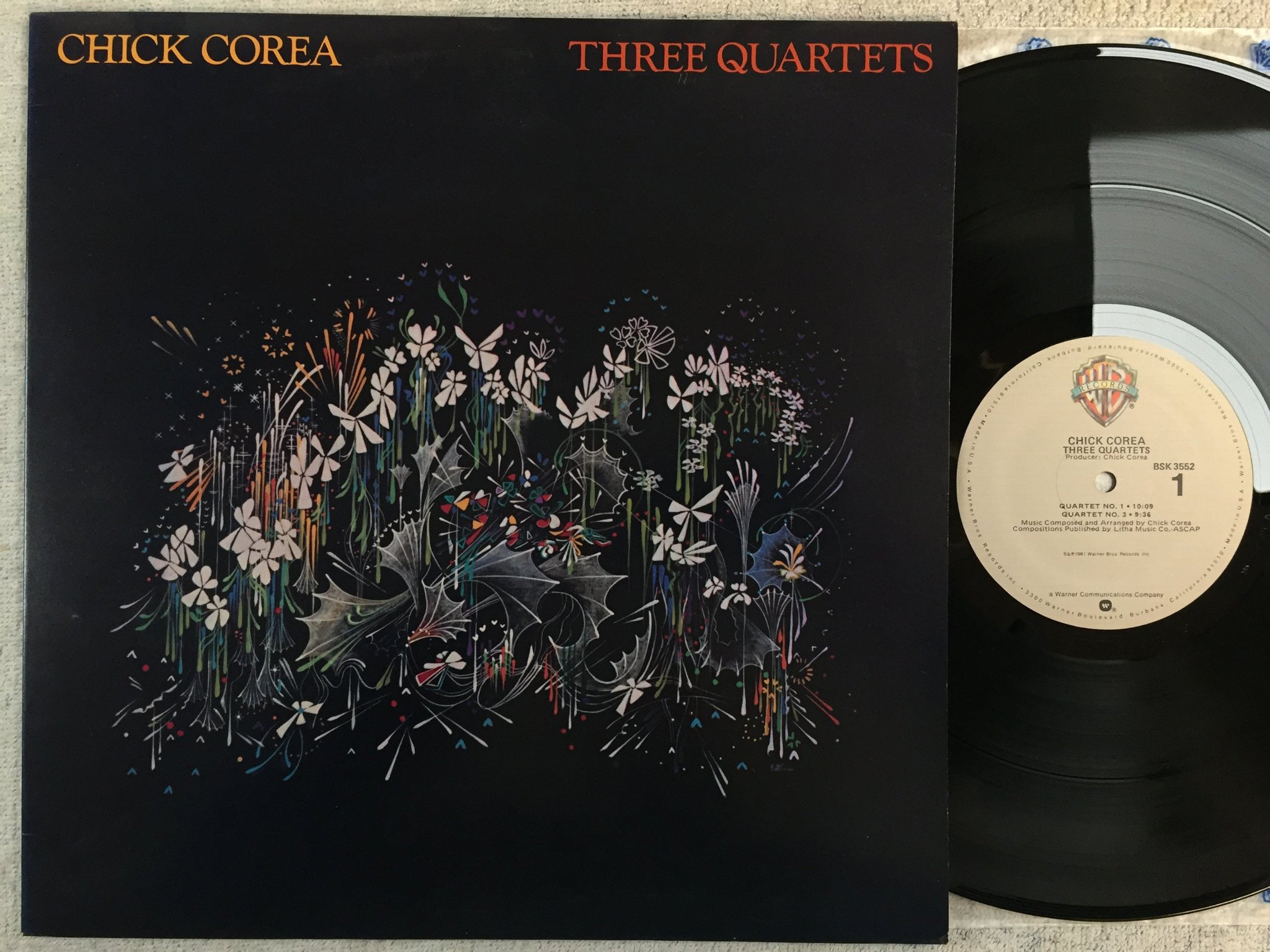 Omslagsbild för skivan CHICK COREA three quartets LP -81 US WARNER BROS BSK 3552