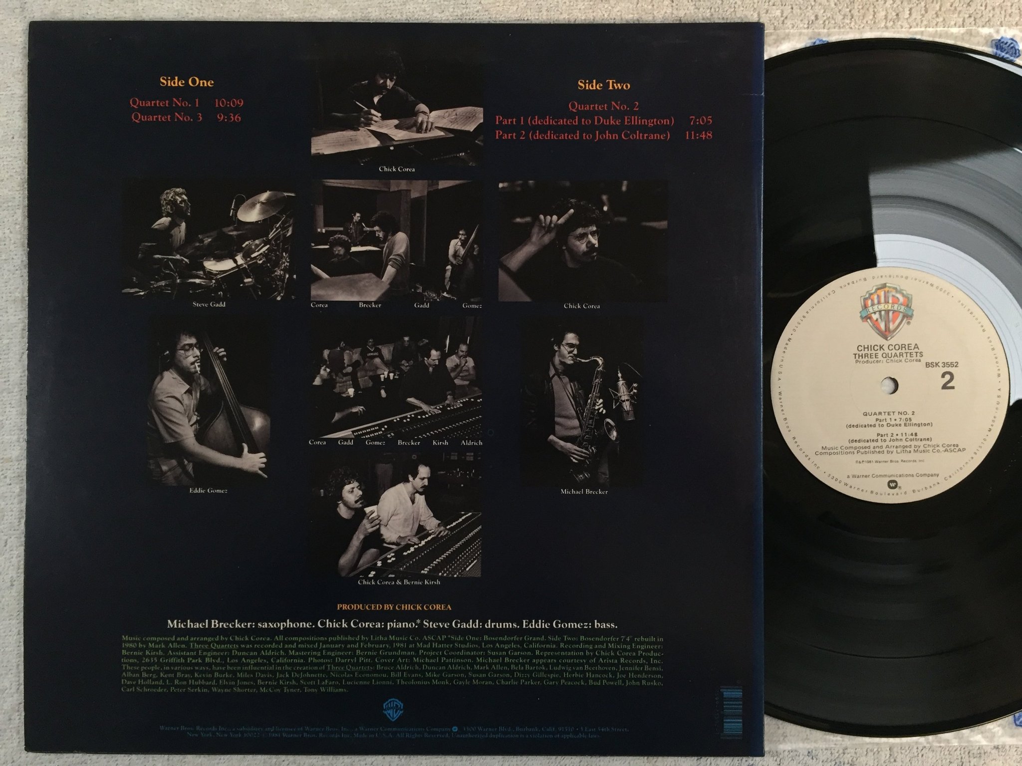Omslagsbild för skivan CHICK COREA three quartets LP -81 US WARNER BROS BSK 3552