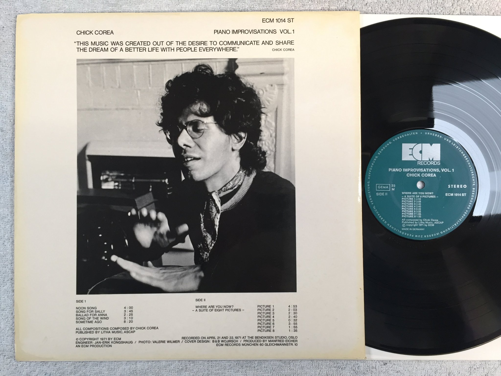 Omslagsbild för skivan CHICK COREA piano improvisationer vol 1 LP -71 Ger ECM 1014 ST