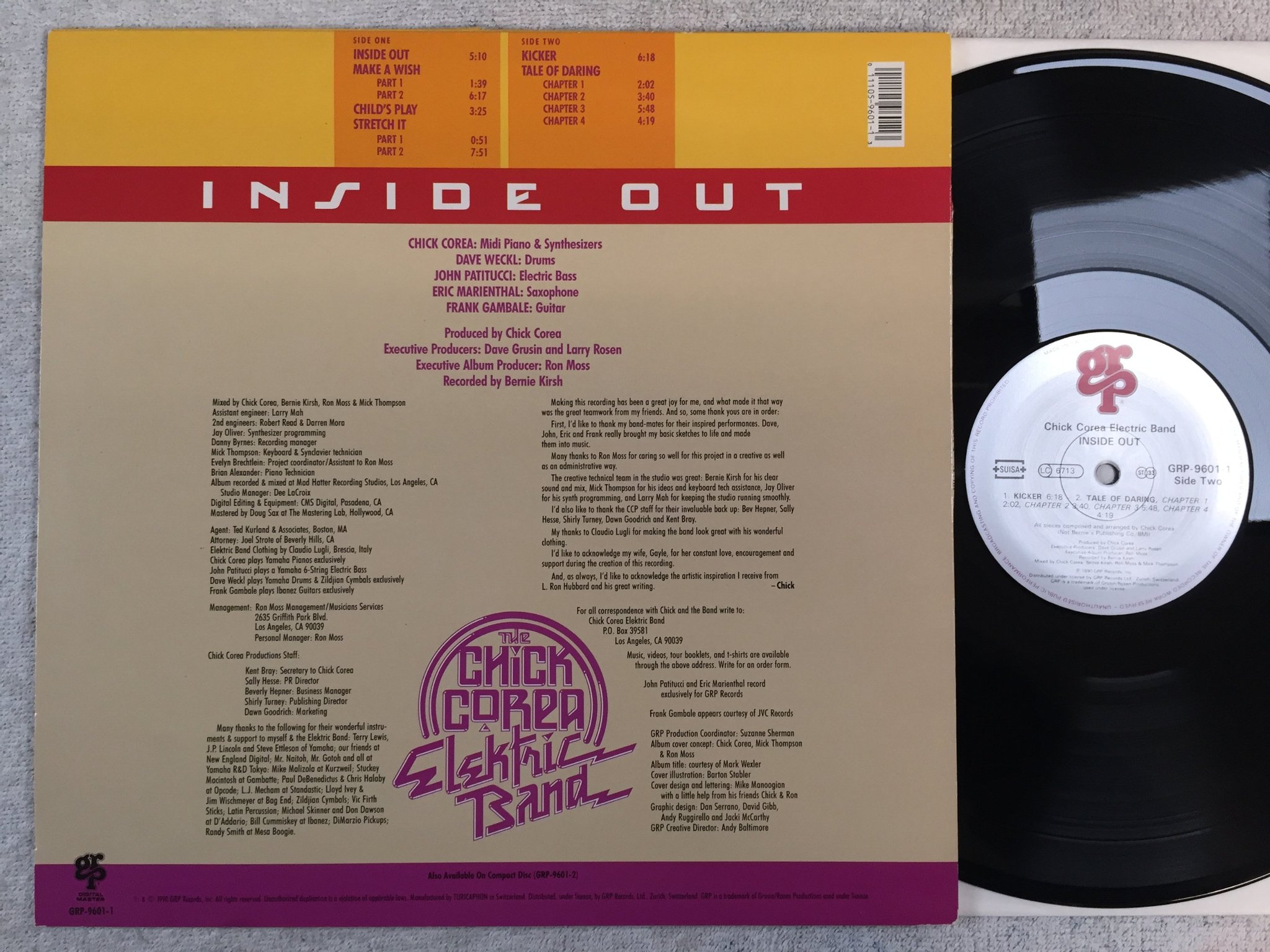 Omslagsbild för skivan CHICK COREA ELECTRIC BAND inside out LP -90 Schweiz GRP 9601-1 