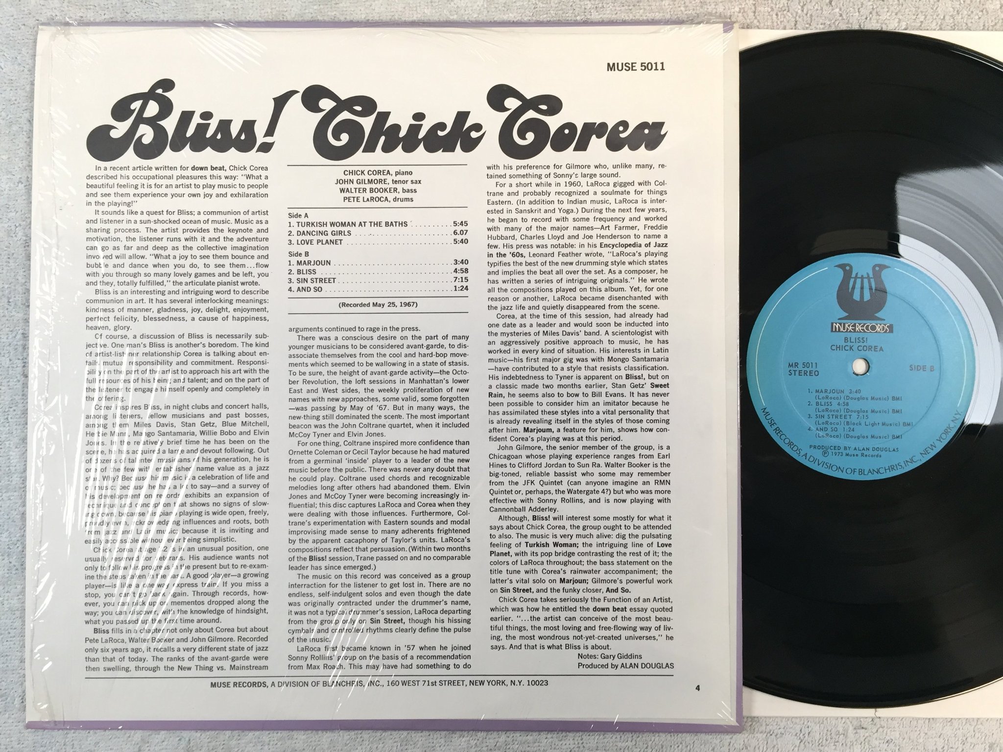 Omslagsbild för skivan CHICK COREA bliss!  LP -73 US MUSE MR 5011