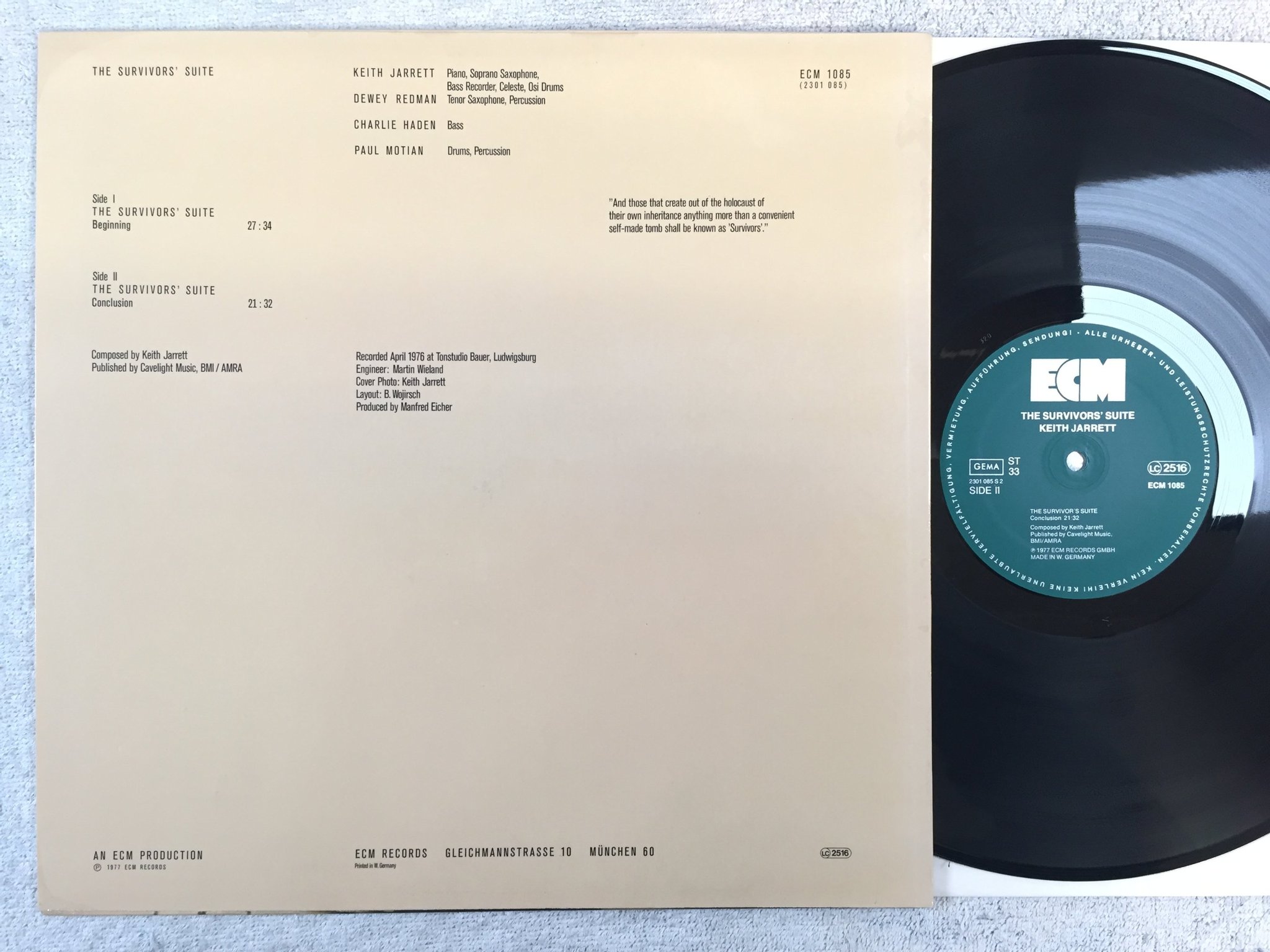 Omslagsbild för skivan KEITH JARRETT the survivors' suite LP -77 Ger ECM 1085
