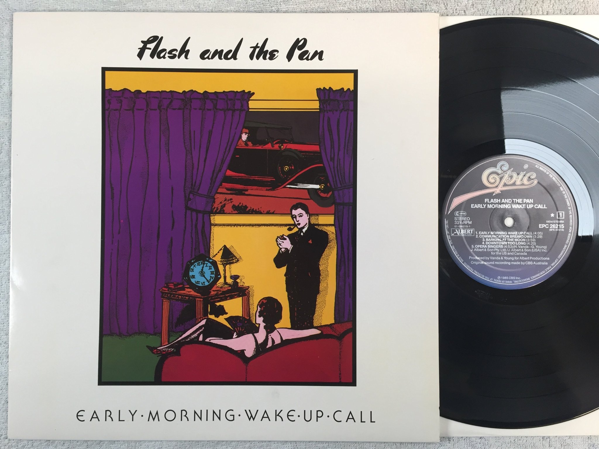 Omslagsbild för skivan FLASH AND THE PAN early morning wake up call LP -85 Hol EPIC EPC 26215