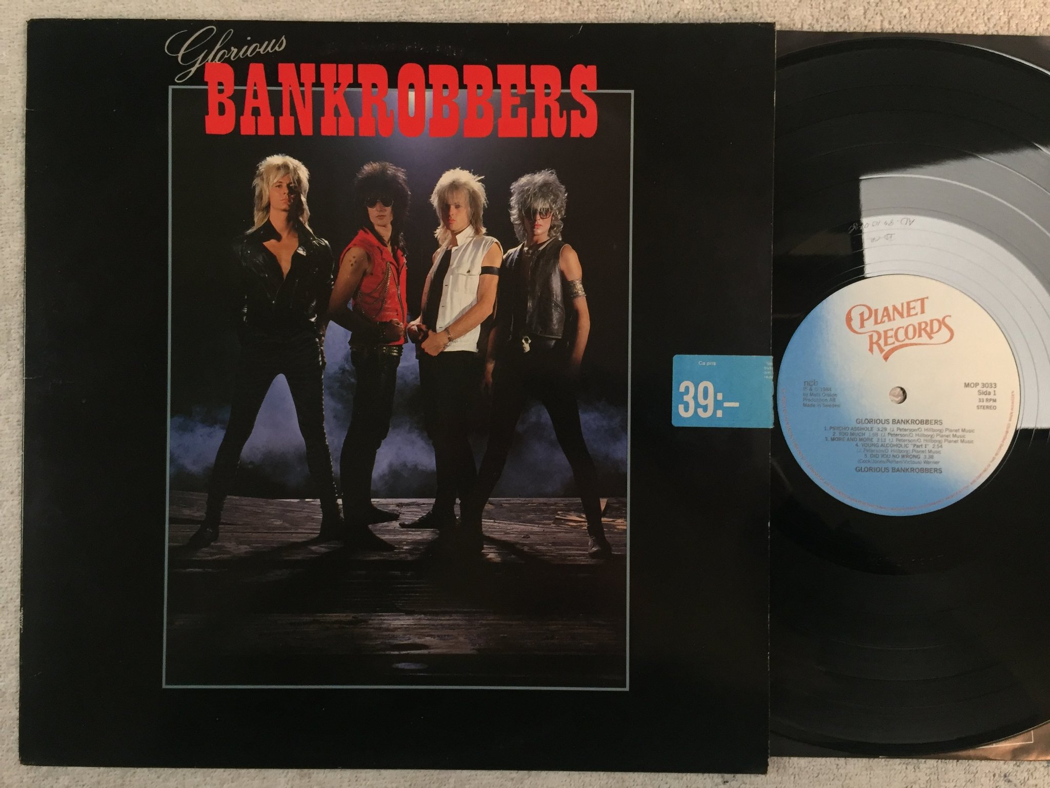 Omslagsbild för skivan GLORIOUS BANKROBBERS s/t LP -84 Swe PLANET MOP 3033