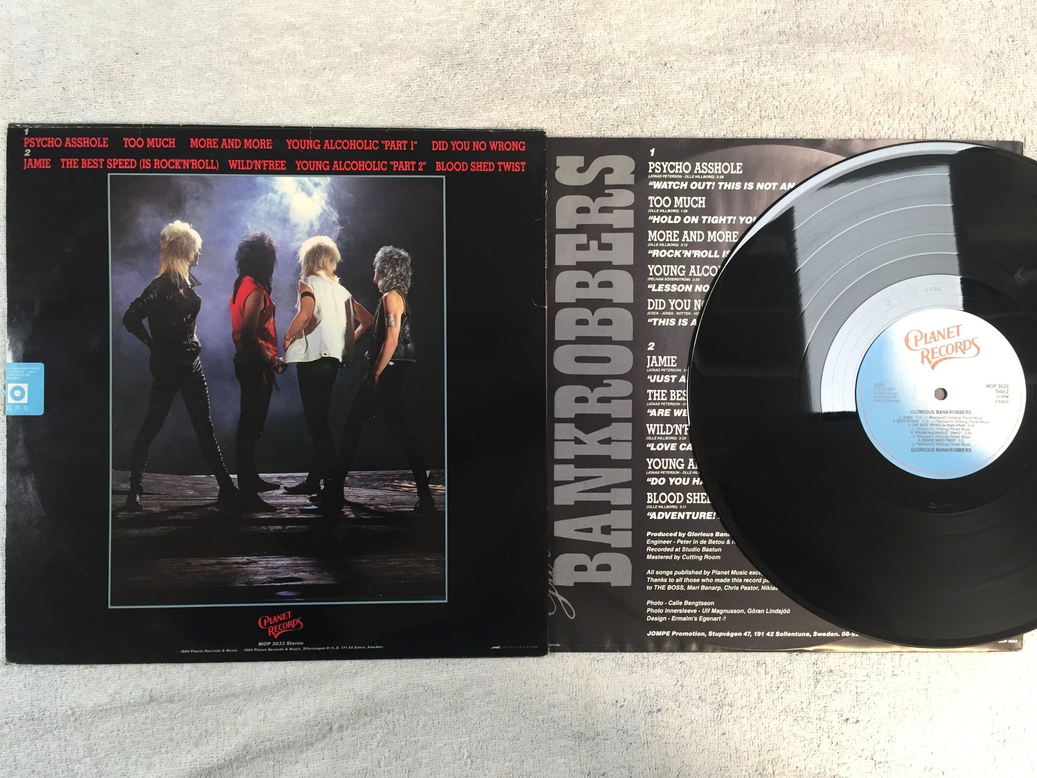 Omslagsbild för skivan GLORIOUS BANKROBBERS s/t LP -84 Swe PLANET MOP 3033