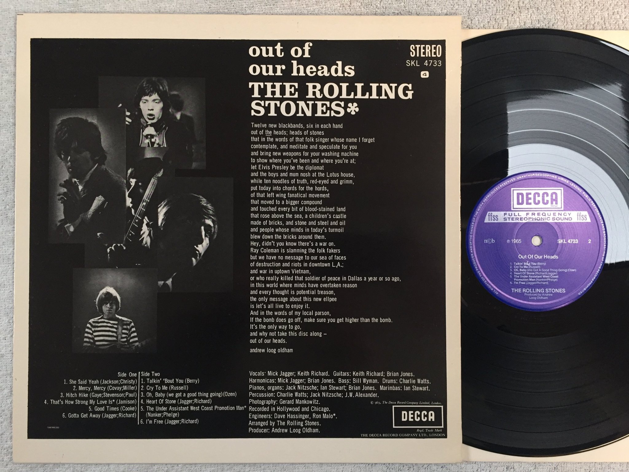 Omslagsbild för skivan THE ROLLING STONES out of our heads LP re ncb DECCA SKL 4733