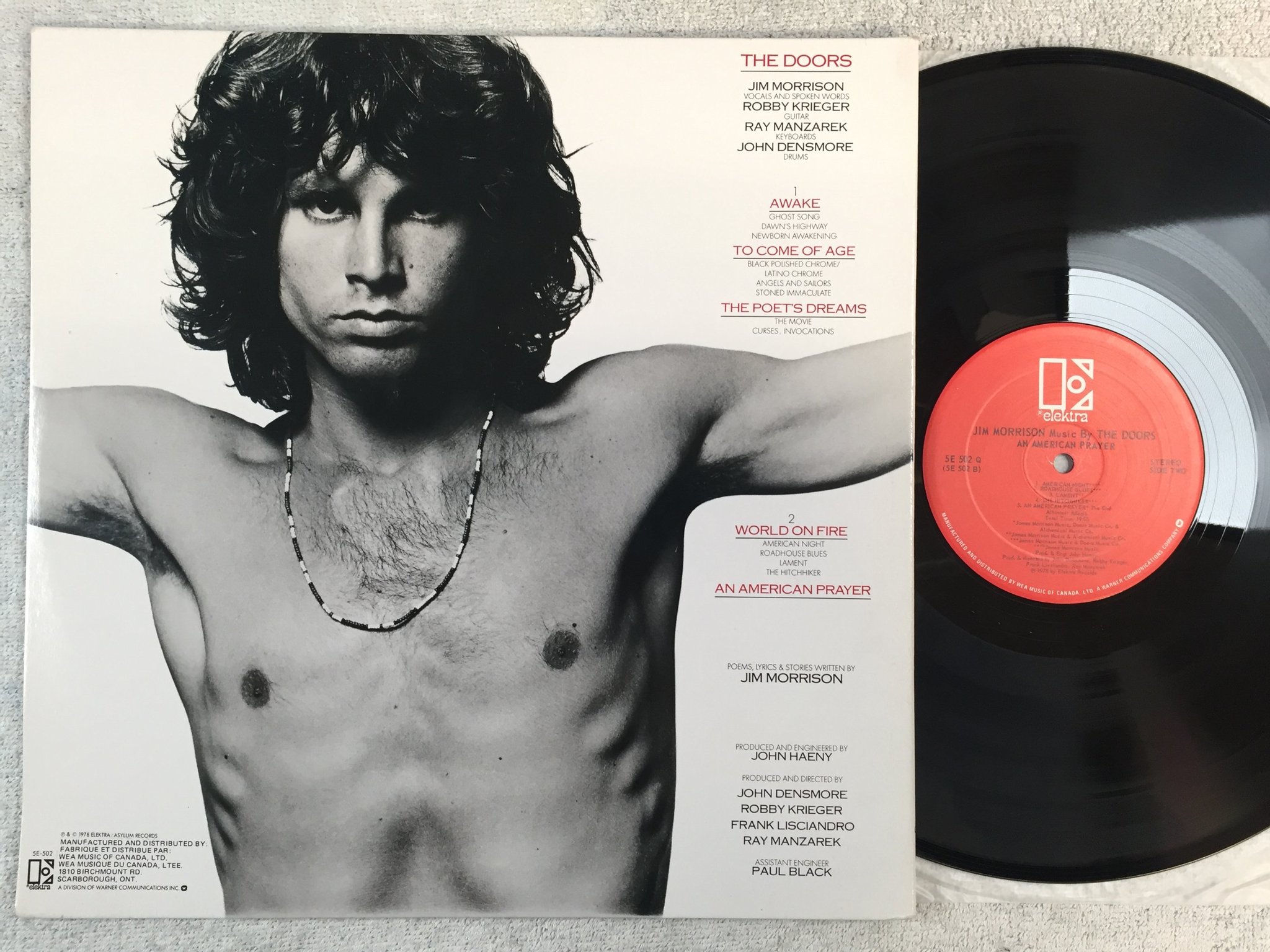 Omslagsbild för skivan JIM MORRISON / THE DOORS an american prayer LP -78 Can ELEKTRA 5E 502 Q