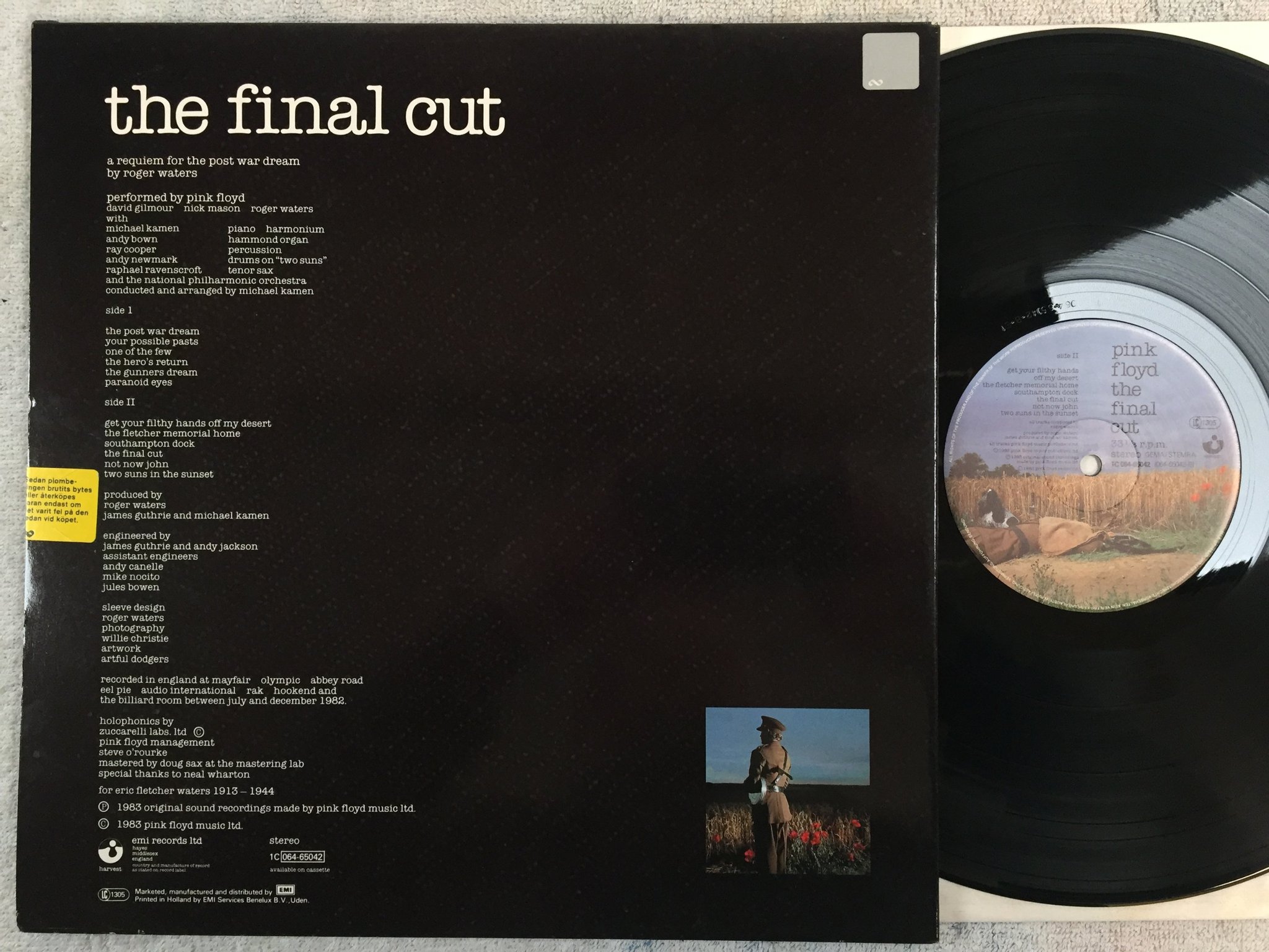 Omslagsbild för skivan Pink Floyd - the final cut LP -83 Hol HARVEST 1C 064-65042