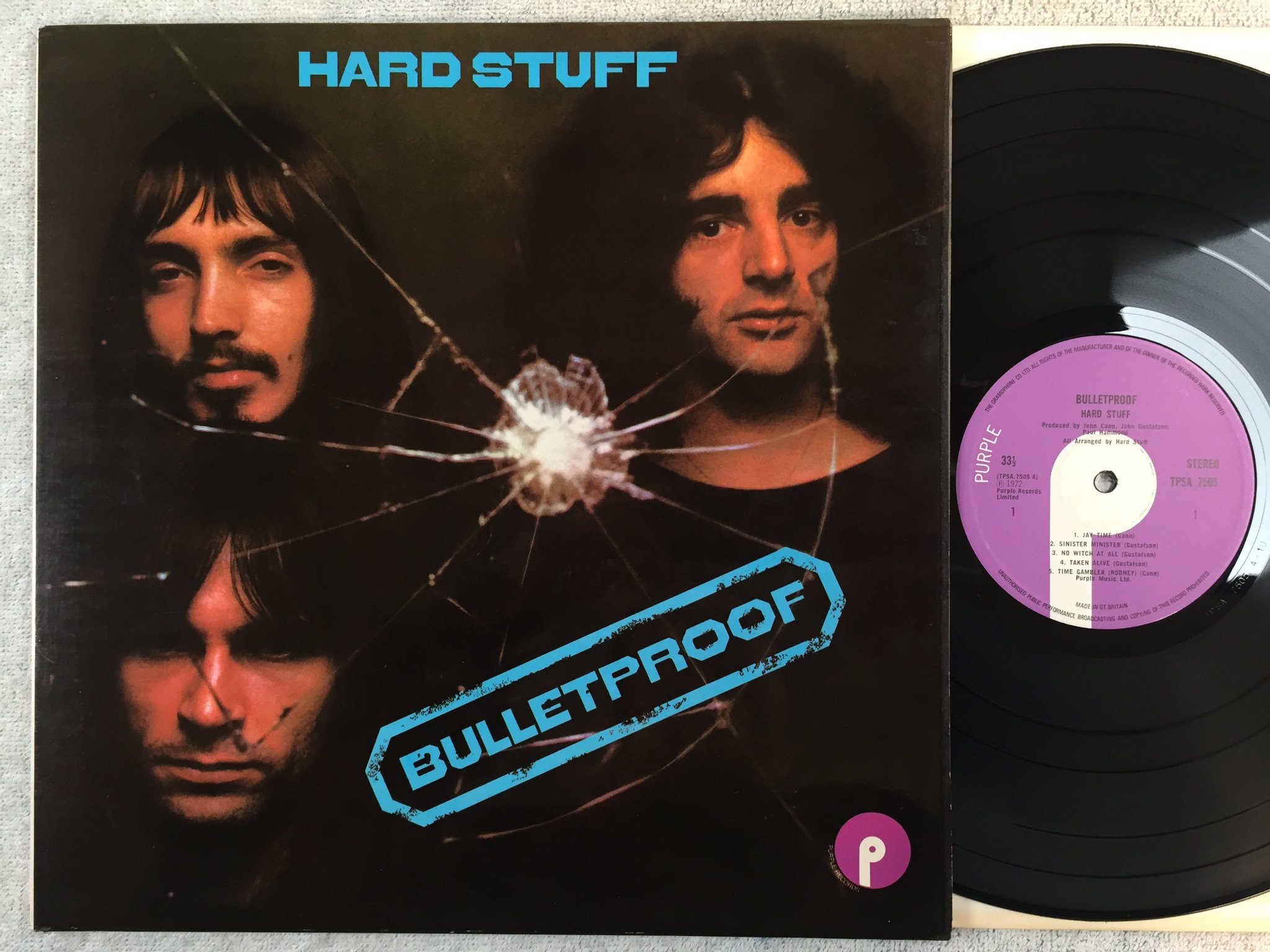 Omslagsbild för skivan HARD STUFF bulletproof LP -72 UK PURPLE TPSA 7505 rare!