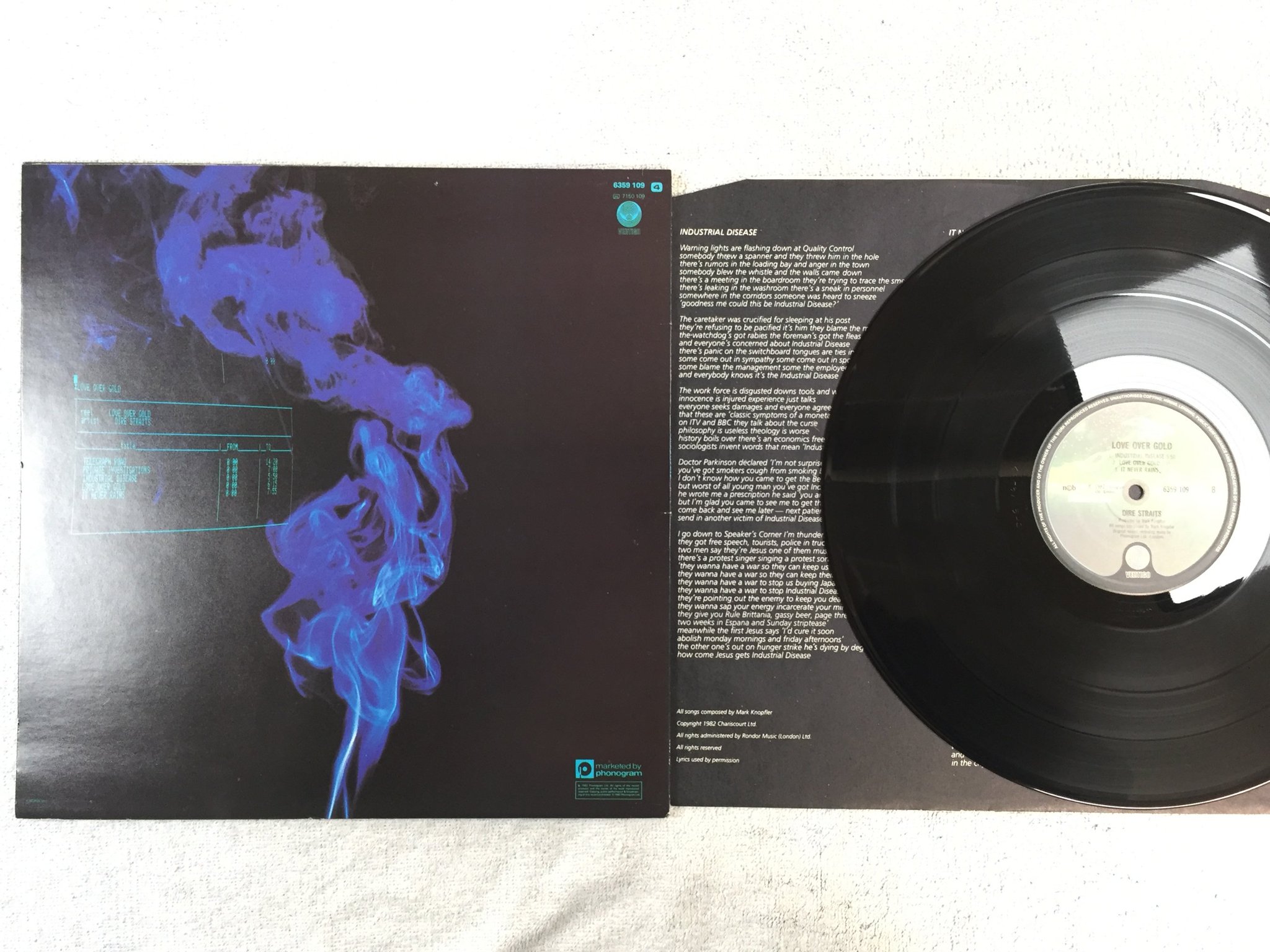 Omslagsbild för skivan DIRE STRAITS - love over gold LP -82 ncb VERTIGO 6359 109