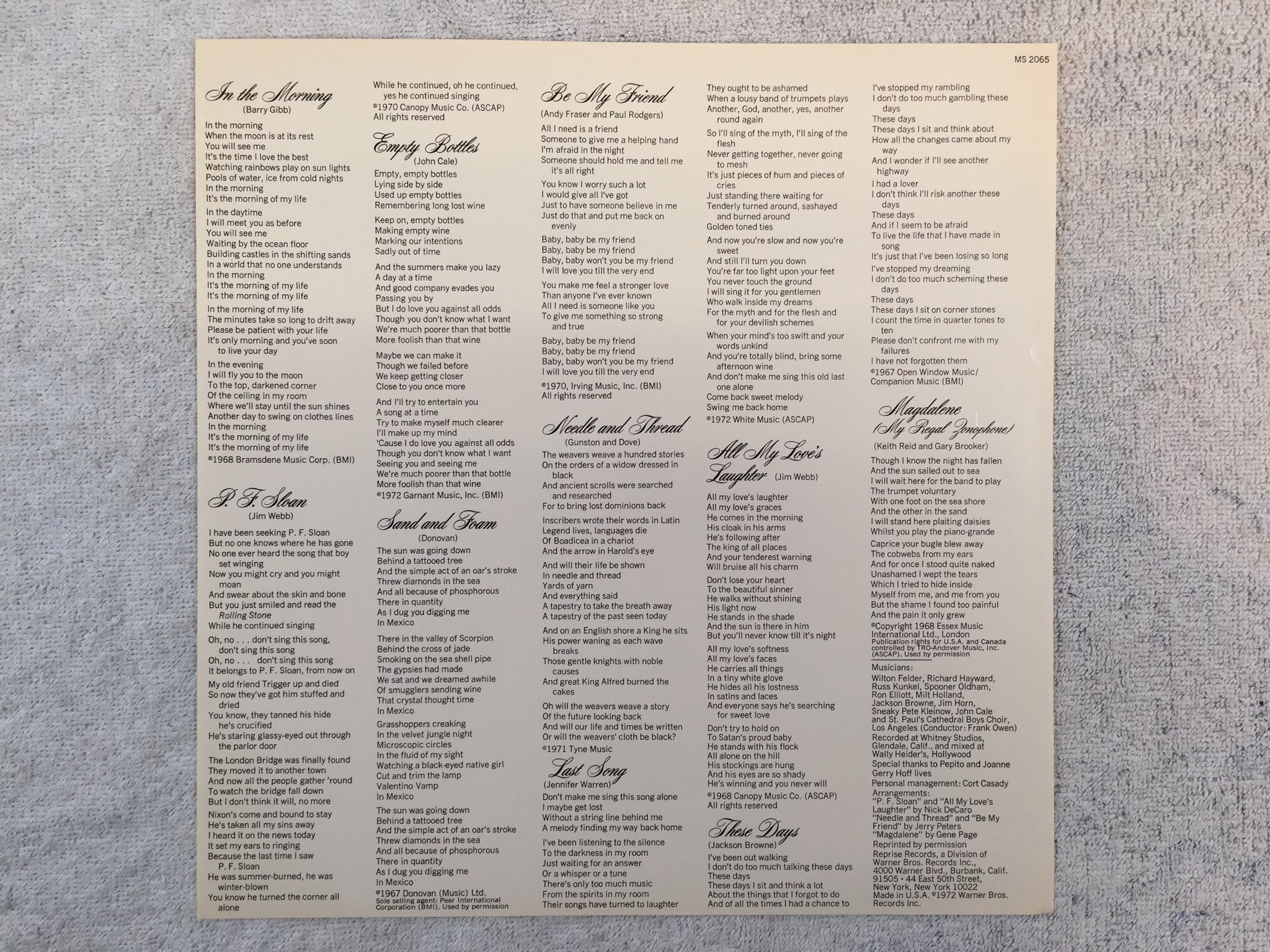 Omslagsbild för skivan JENNIFER s/t LP -72 US REPRISE MS 2065