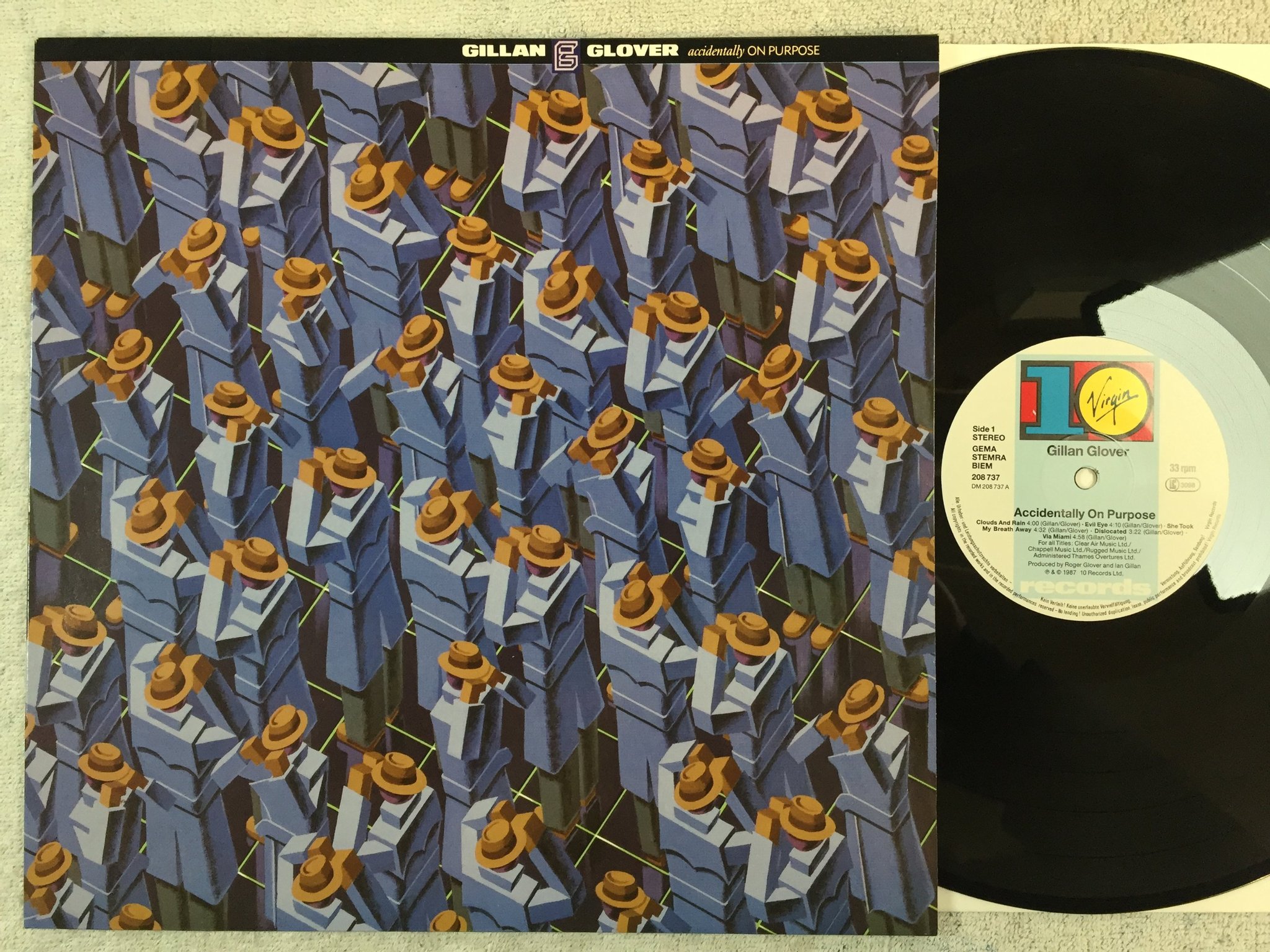 Omslagsbild för skivan GILLAN GLOVER accidentally on purpose LP -87 Ger 10/VIRGIN 208737