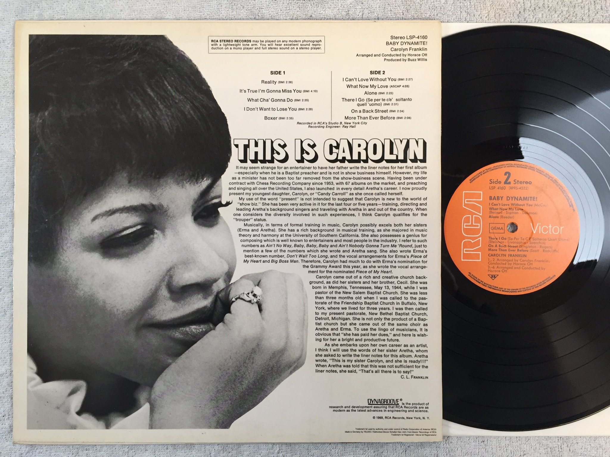 Omslagsbild för skivan CAROLYN FRANKLIN baby dynamite LP -69 Ger RCA LSP-4160