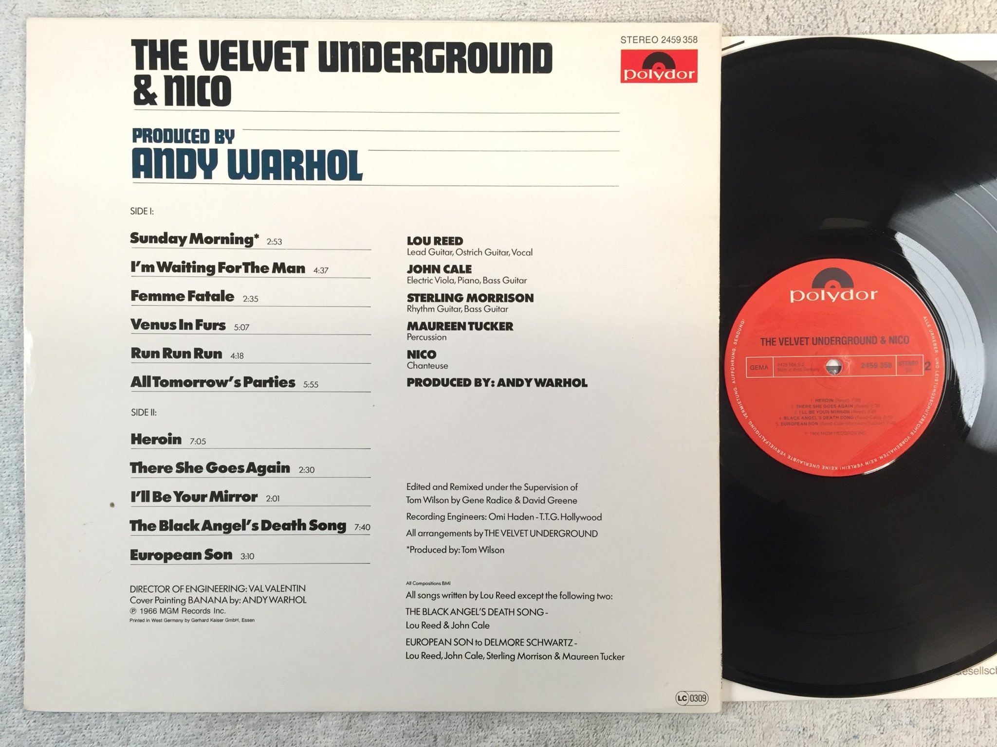 Omslagsbild för skivan THE VELVET UNDERGROUND & NICO LP re Ger POLYDOR 2459358 Andy Warhol