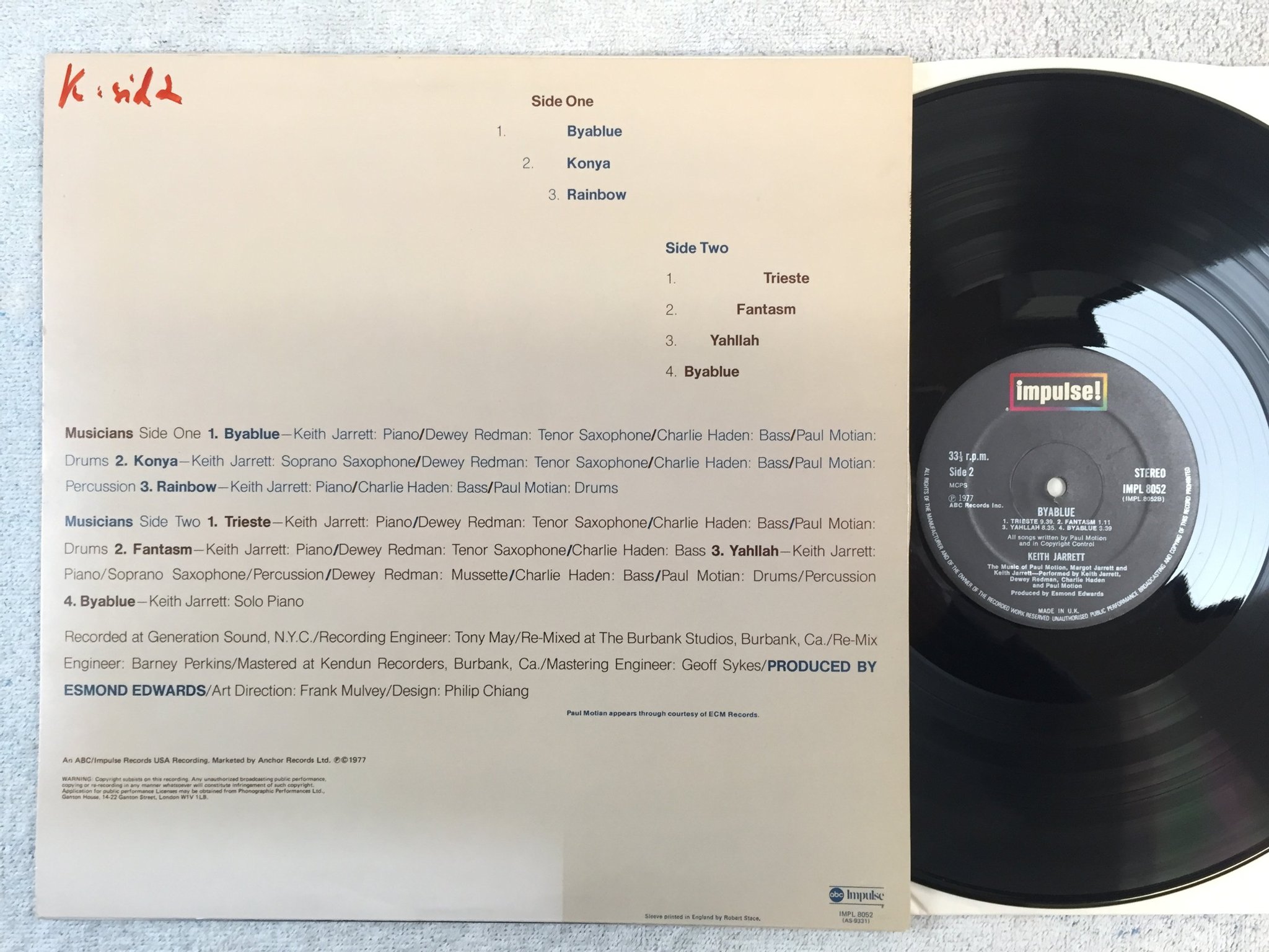 Omslagsbild för skivan KEITH JARRETT byablue LP -77 UK IMPULSE IMPL 8052