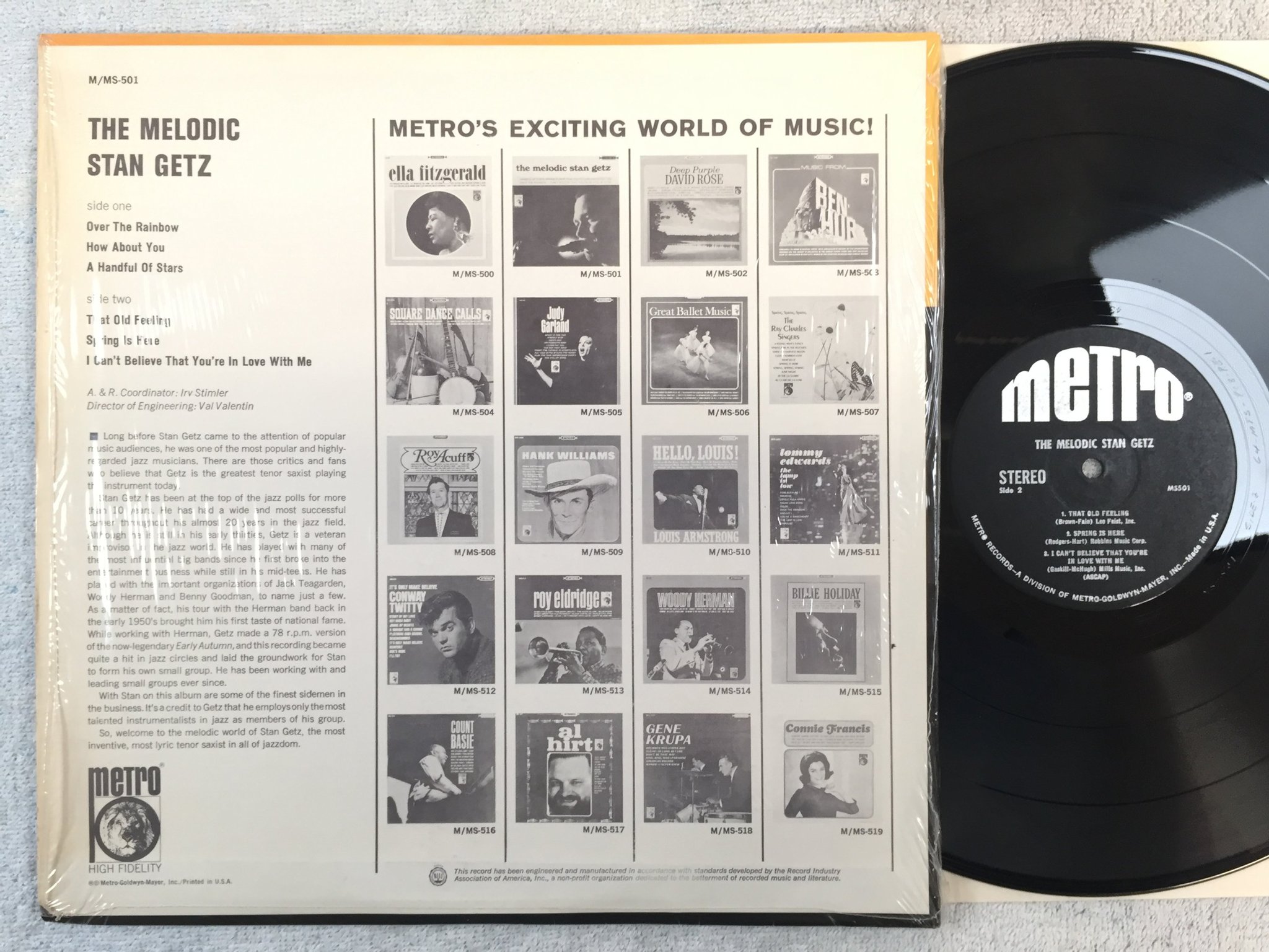 Omslagsbild för skivan STAN GETZ the melodic LP US METRO MS501